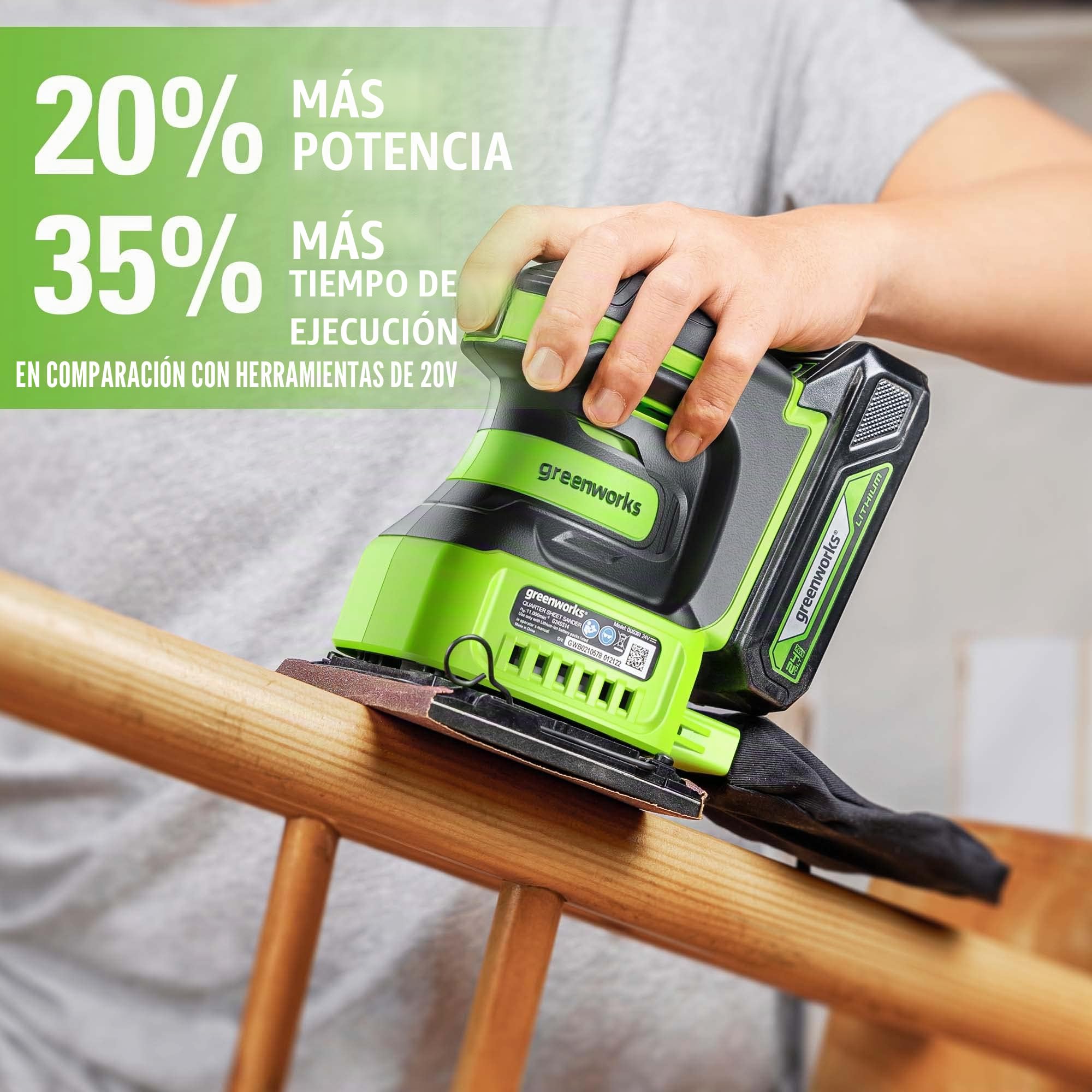 Greenworks G24SS14 Lijadora de 1/4 de Hoja Inalámbrica, 11000 rpm, SIN Batería de 24V y Cargador, Garantía de 3 Años