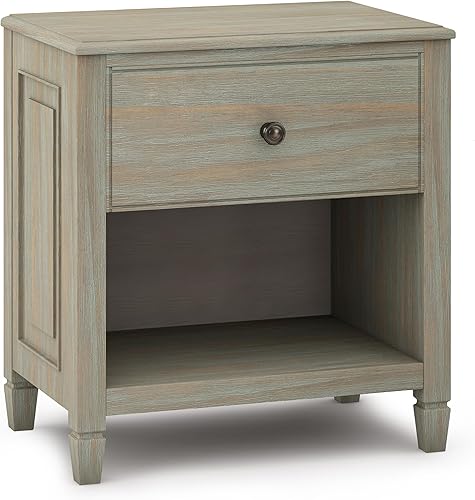 SIMPLIHOME Connaught - Mesita de noche de 24 pulgadas de ancho, madera maciza gris envejecida, rectangular, con almacenamiento, 1 cajón y 1 estante,