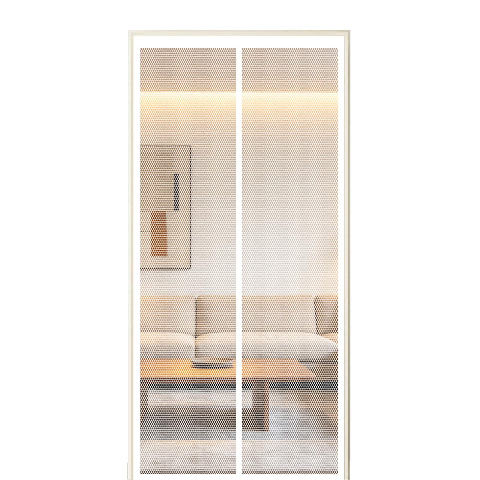 Screen Door 135 x 197 cm Self Sealing Powerful Magnets Heavy Duty Bug Mesh Curtain with Powerful Magnets & Full Frame Magic Tape Suitable for Patio Doors Balcony Bedroom, White