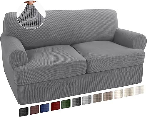 Turquoize Fundas de sofá biplaza con cojines en forma de T de 3 piezas para sofá de 2 cojines, funda de sofá lavable, fundas de muebles con 2 fundas