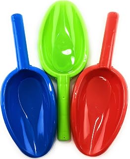 Matty's Toy Stop 14" Kids Long Handle Sand Scoop Plastic Shovels for Sand & Beach (Red, Blue & Green) Complete Gift Set Bundle - 3 Pack