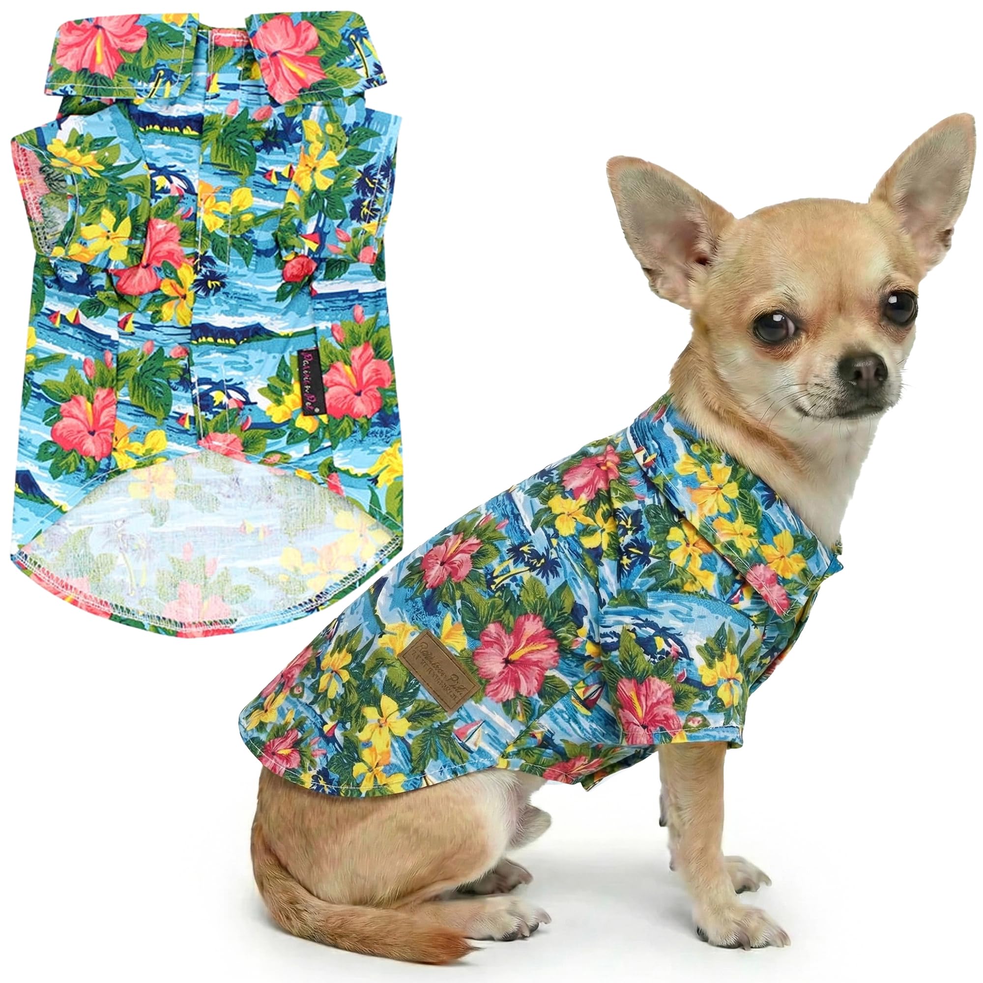 Chemise hawaïenne pour chien facile à enfiler vêtement coton lavable anti coup de chaud
