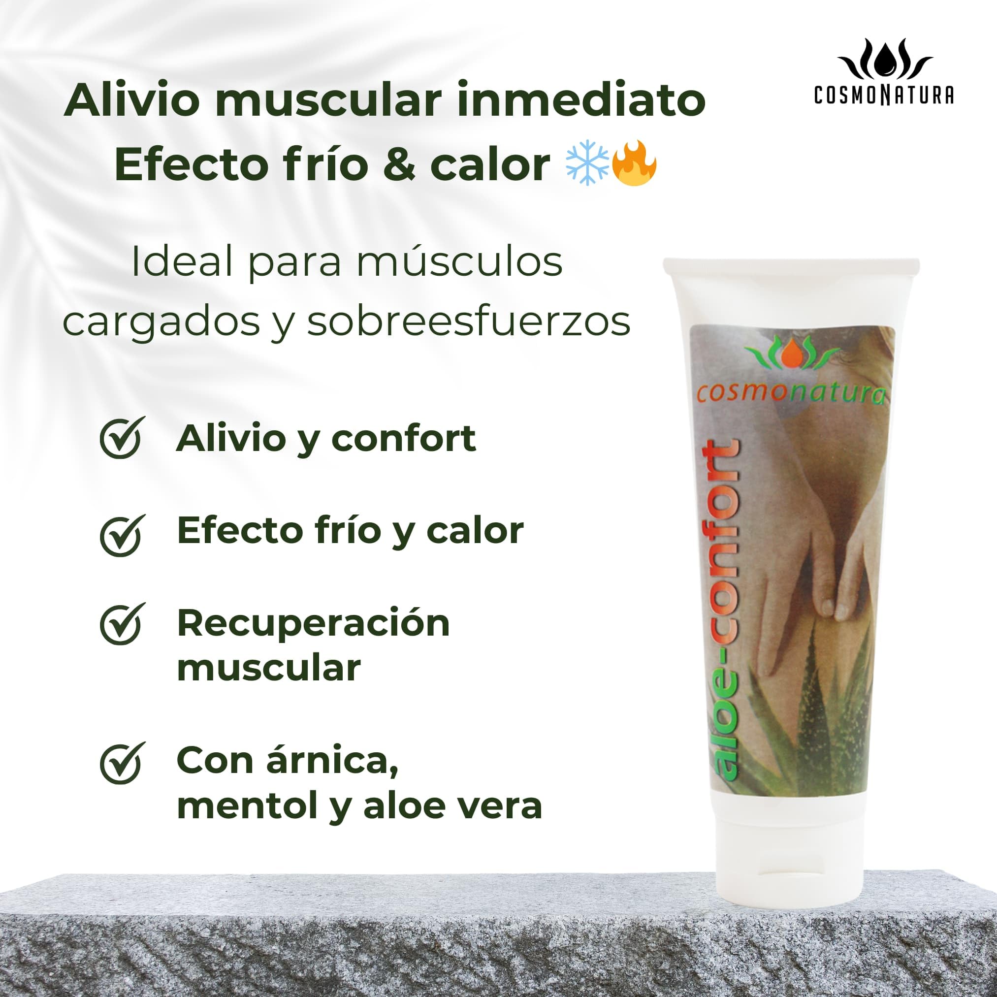 Aloeconfort Gel-Crema Masaje Muscular 250 ml – 100% Aloe Vera + Árnica, Mentol & Eucalipto – Alivio y Relajación de Músculos & Articulaciones – Uso Post-Deporte y Diario - Cosmonatura