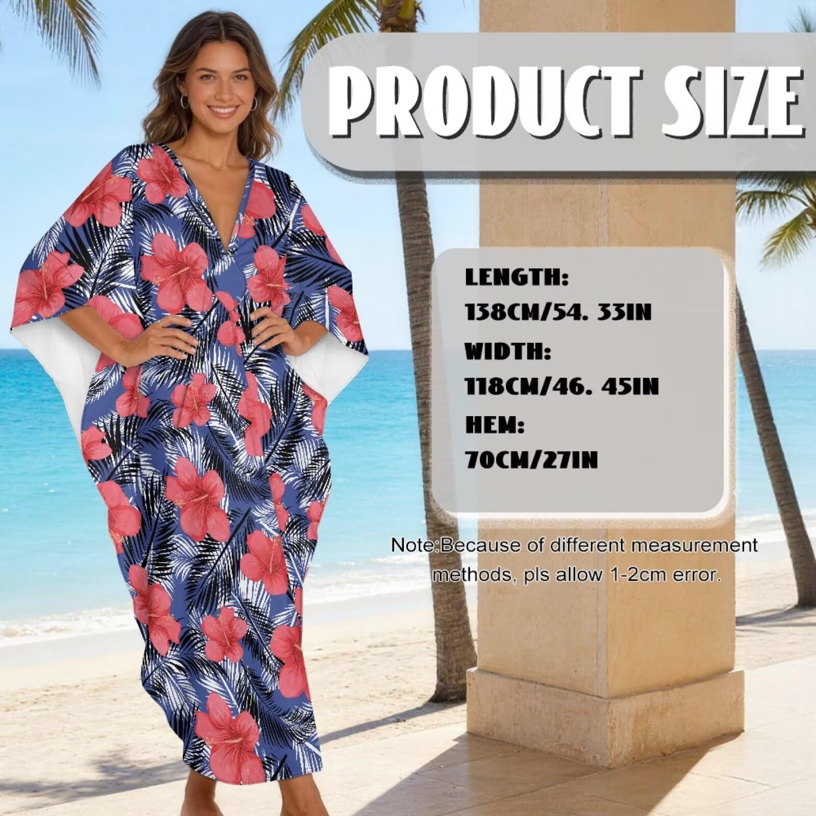Copertura estiva da spiaggia per le donne caftano con scollo a V Maxi abito da spiaggia manica a pipistrello loungewear Plus Size Cover Up