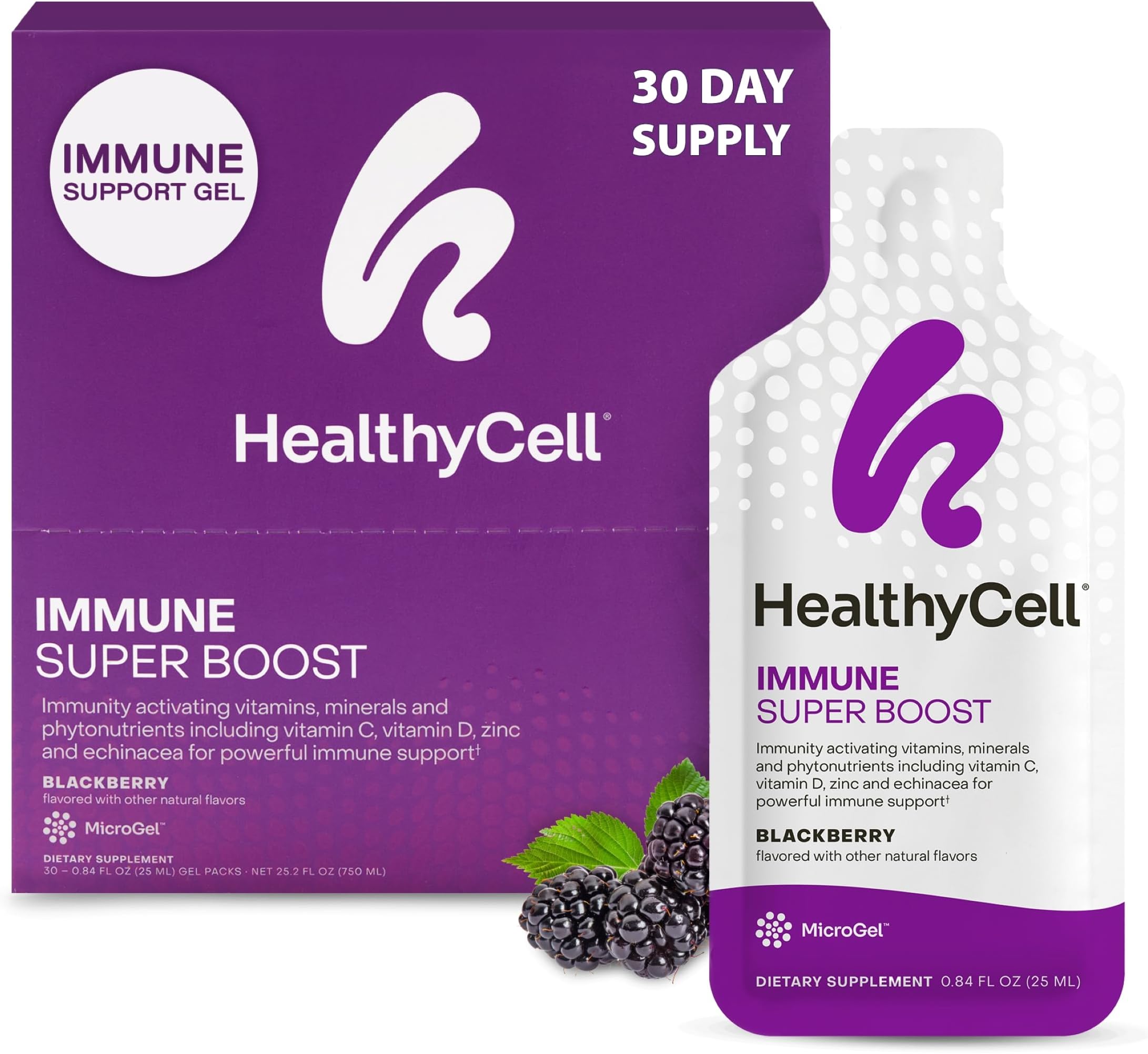 Healthycell Immune Super Boost Daily Liquid Supplement - Immune Support Supplement for Adults with Echinacea, Elderberry, Vitamin C, Vitamin D, Calcium & Zinc - 30 Gel Packs