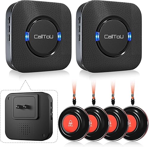 Miniatura 10 de CallToU Botón de alerta de localizador para cuidadores, intercomunicadores inalámbricos para el hogar para personas Black 2+1+2,NEGRO 2+1,Negro