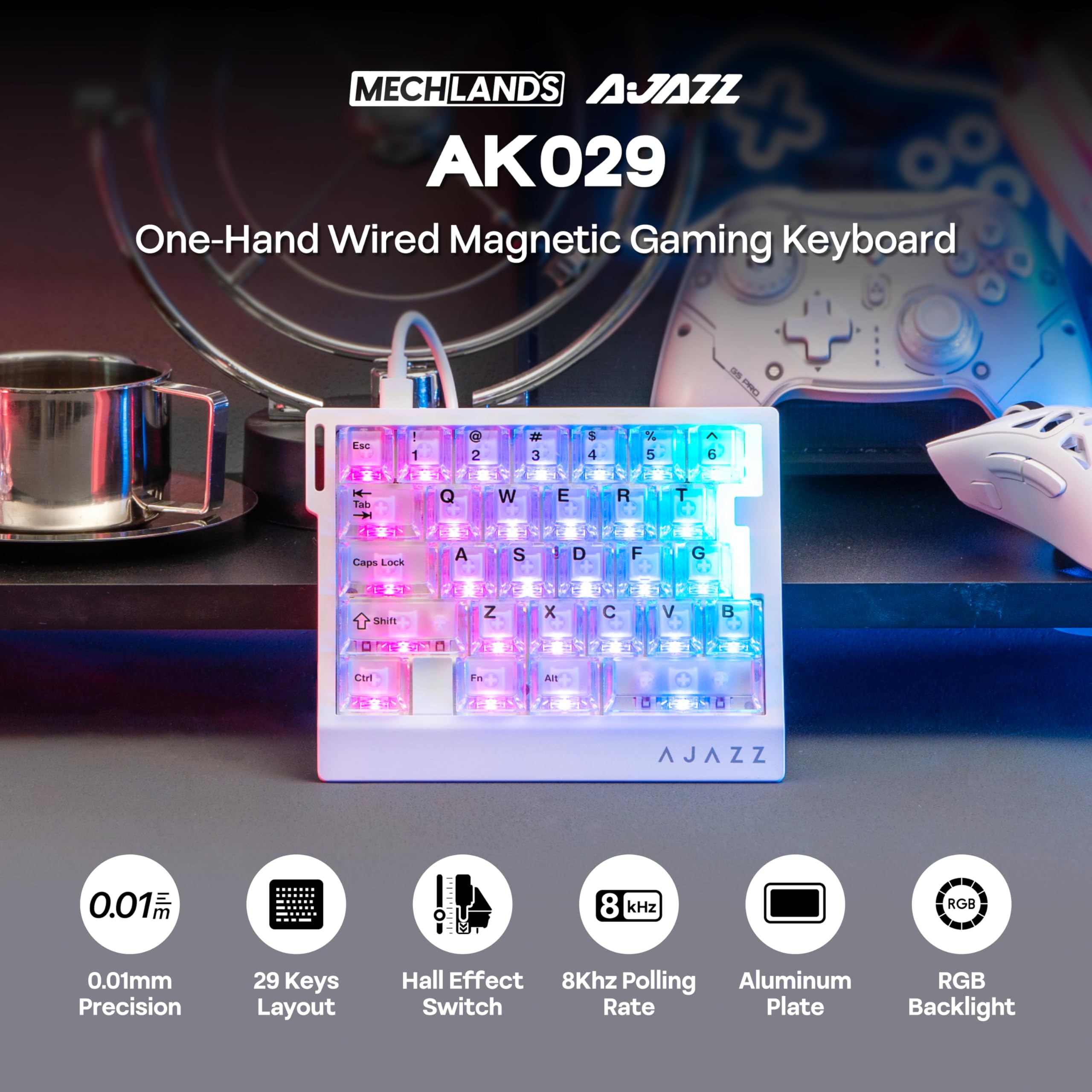 AJAZZ AK029 片手ゲーミングキーボード メ （透明ホワイト） 0205 Amazon | MechLands AJAZZ AK029 高速有線ゲーミングキーボード