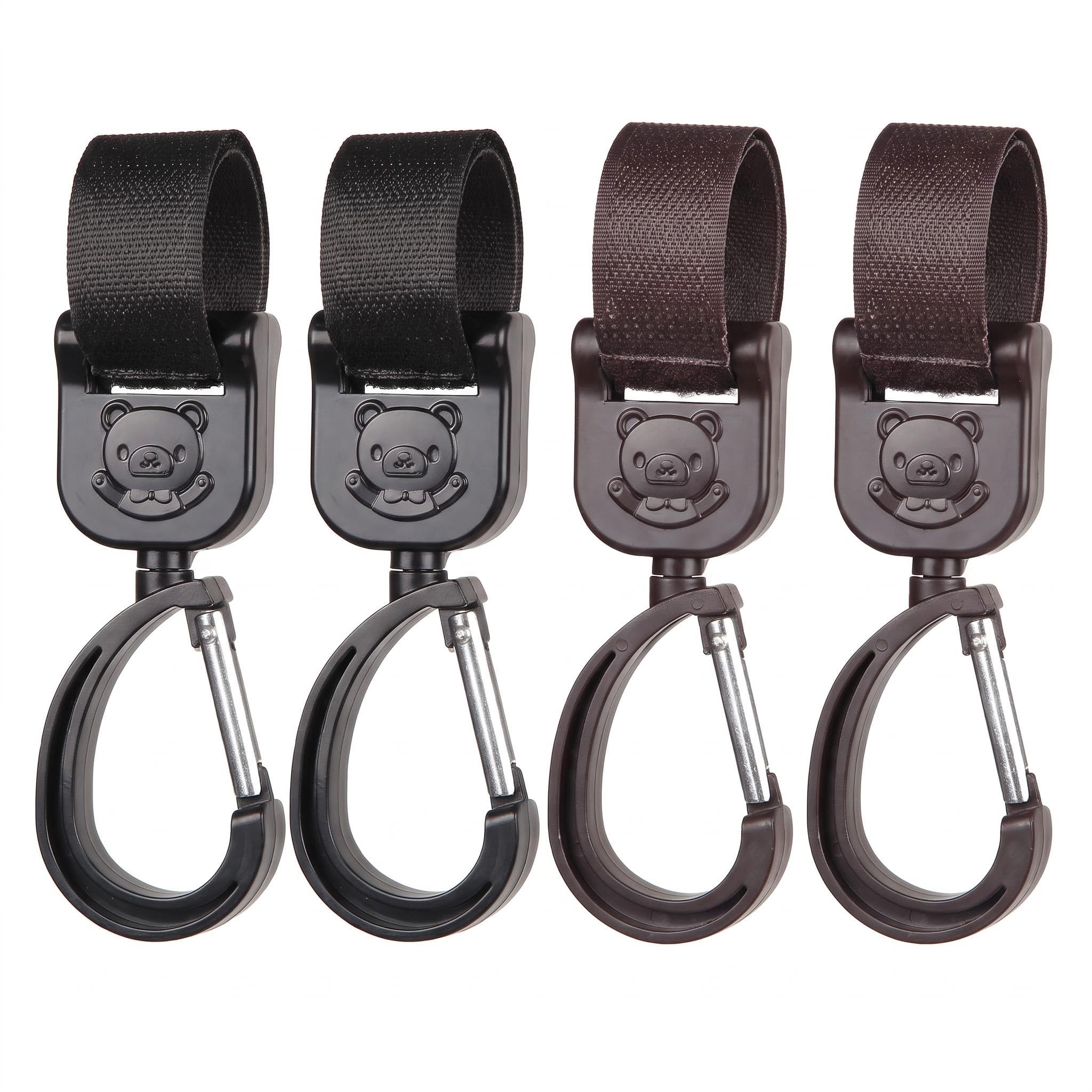 Nerciony 4 Pcs Buggy Clips for Bags, Heavy Duty Pram Hooks with Anti-Slip Nylon Strap, Universal Stroller Hooks for Pushchair, Diaper Bag, Shopping Grocery & Baby Travel Essentials