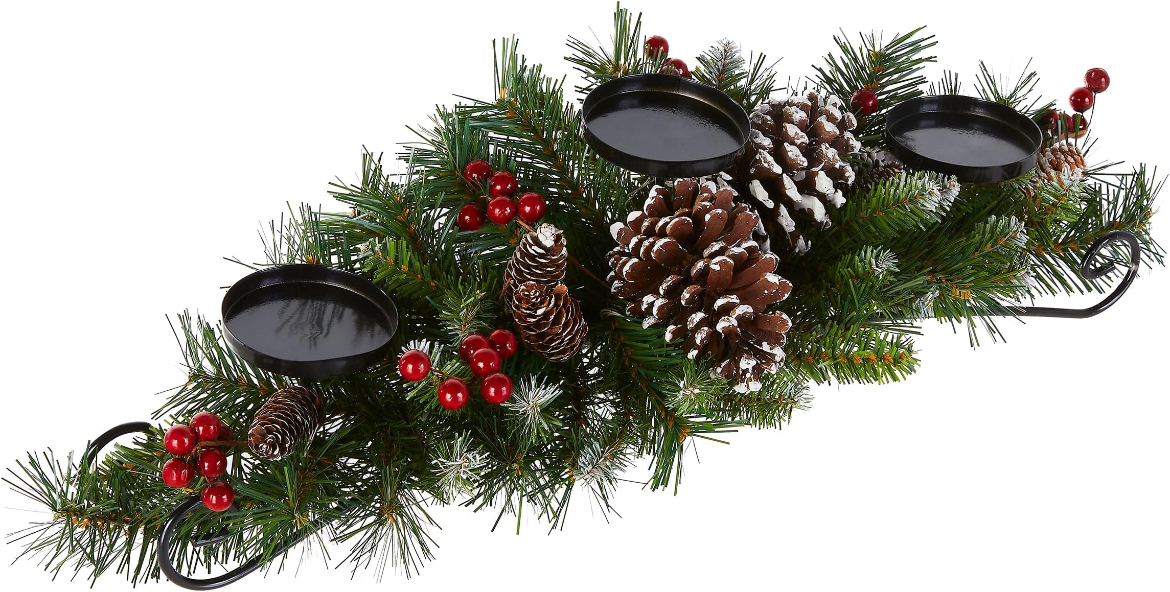National Tree Company Artificial Christmas Centerpiece | Includes 3 Candle Holders, Red Berries, Pine Cones and Steal Base | Frosted Berry - 30 Inch