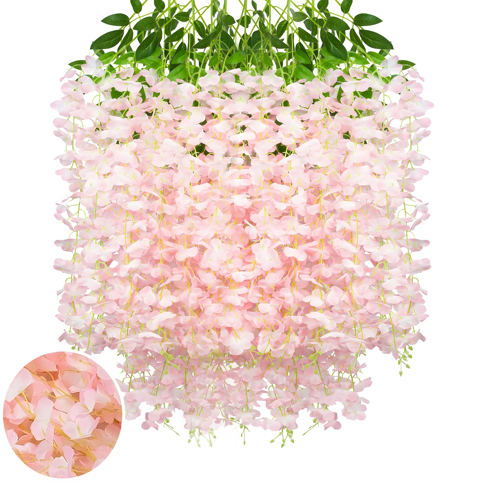 Set of 24 light pink artificial wisteria hanging garlands for photo backdrop, 1m light pink wisteria garland — image 1