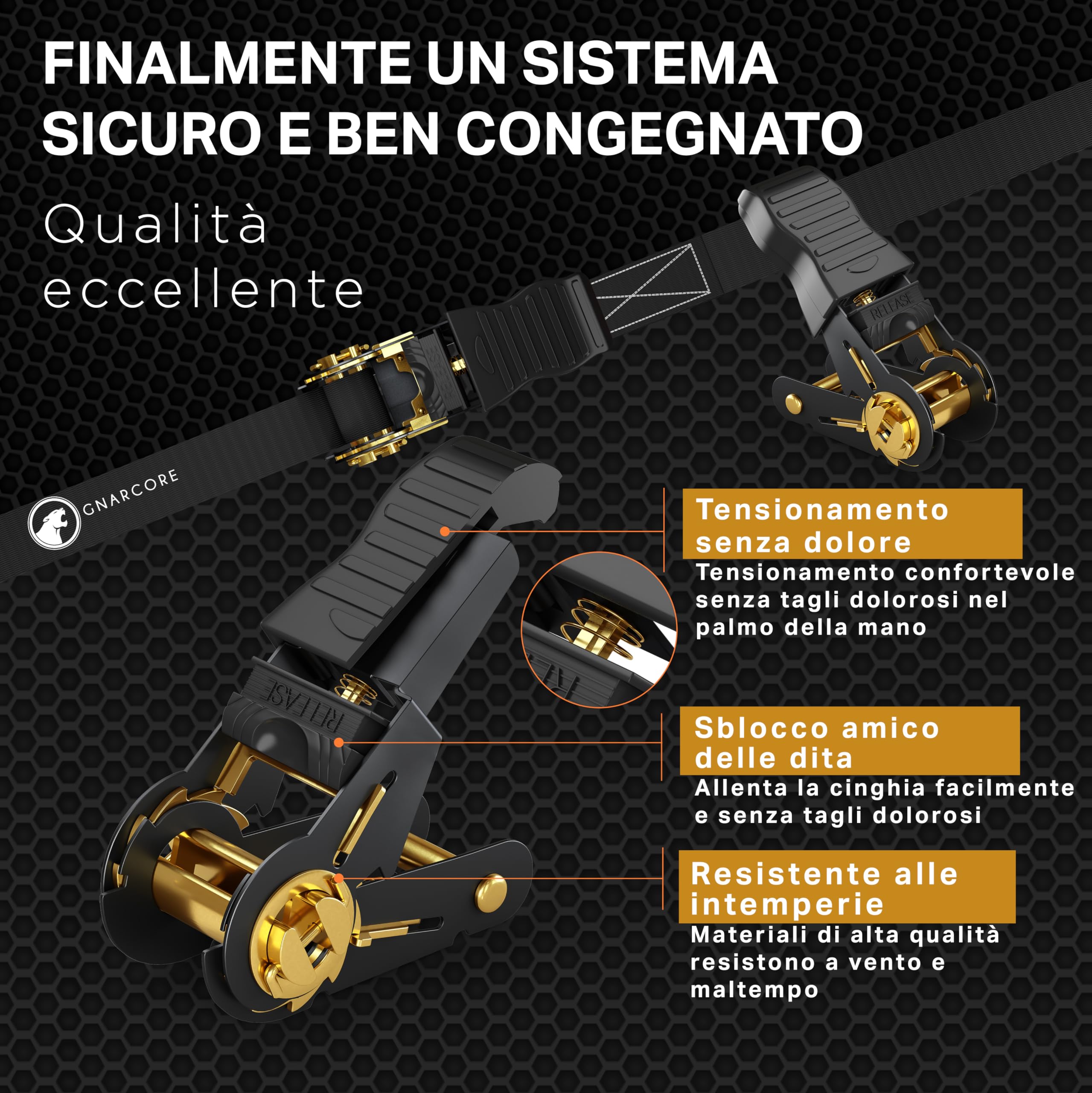 Cinghie di Fissaggio a Cricchetto Premium, Set da 4, Resistenza 800 Kg, Con Borse - Certificato DIN EN 12195-2