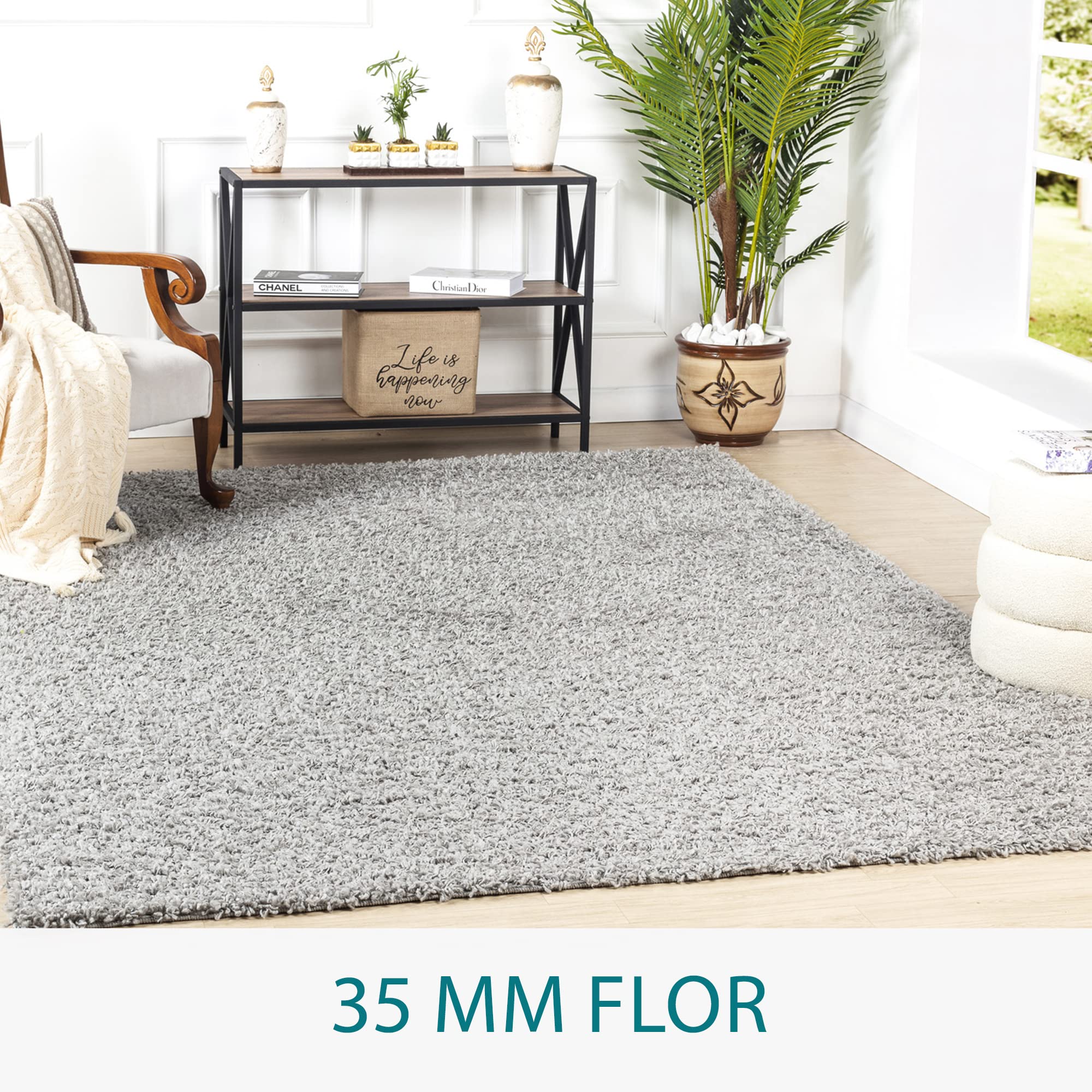 Surya Home Shaggy Berber Teppich - Flauschiger Teppich für Wohnzimmer, Esszimmer, Schlafzimmer, Langflor Hochflor Teppich flauschig - Teppich groß 160x220 cm, Wohnzimmerteppich in Grau