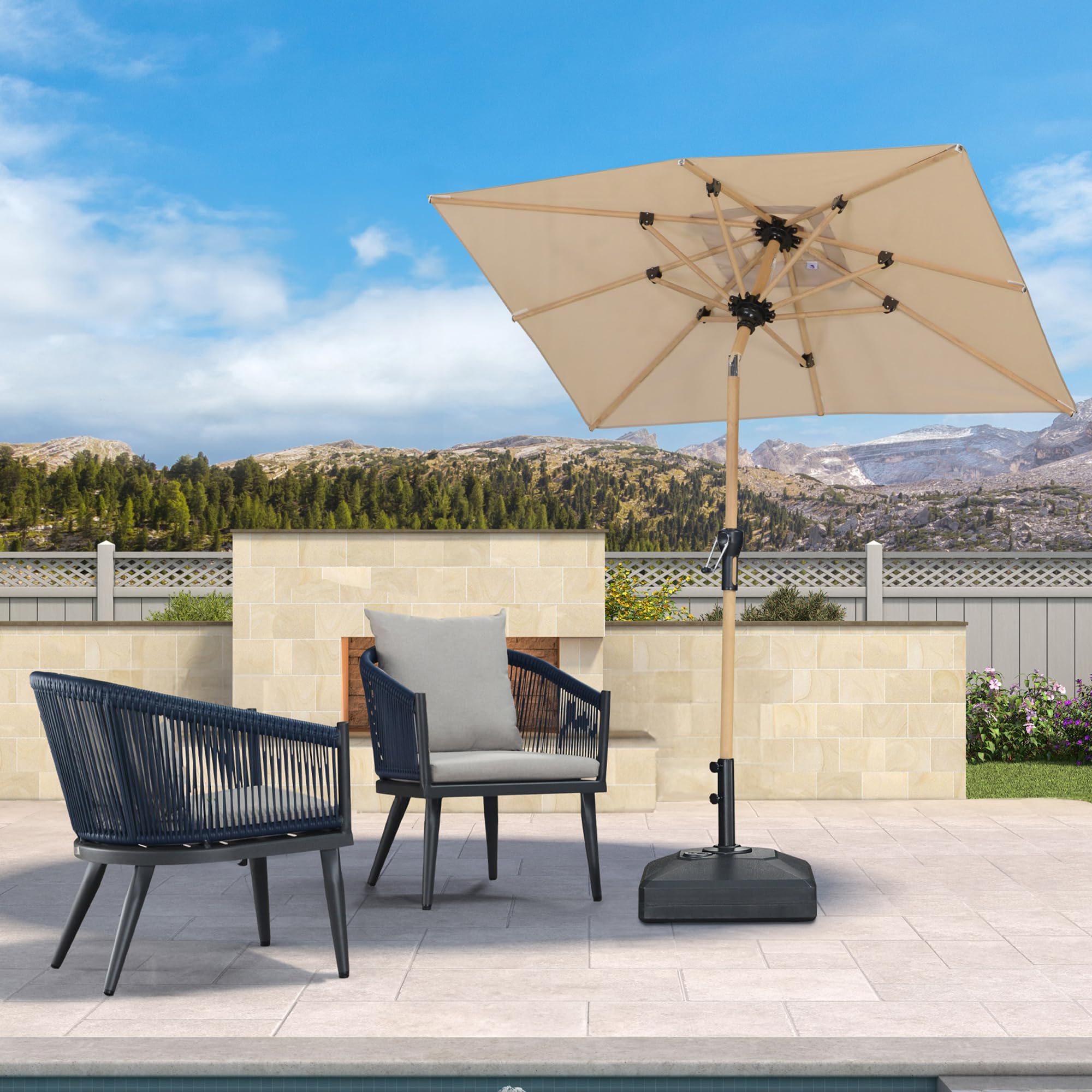 PURPLE LEAF Parasol Rectangulaire 1,2 x 1,8 m Aluminium en Teck Beige