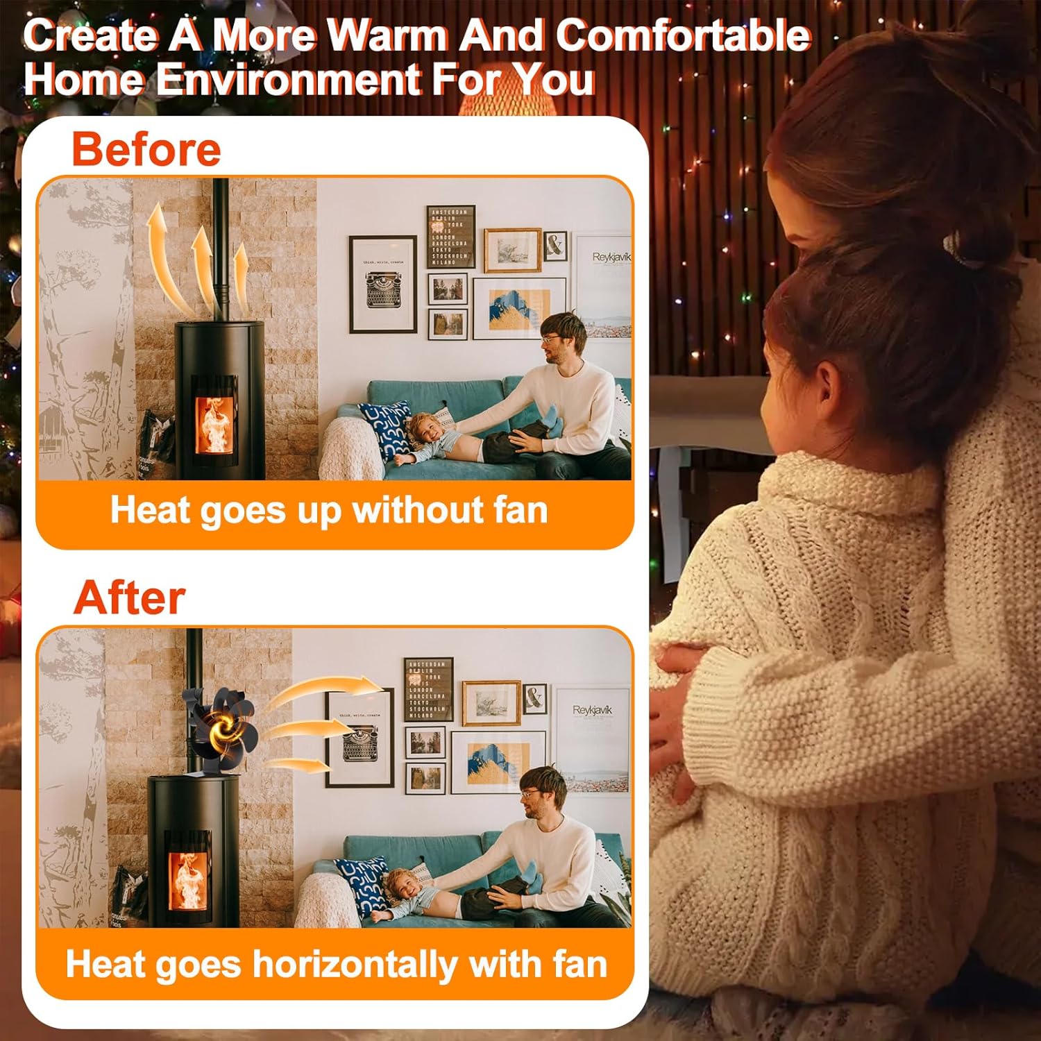 YAHESICM Wood Stove Fan Heat Powered, Non Electric, 6-Blade Fireplace Fan for Pellet, Wood Burner, Stove Accecories with Bracket Fixed on Heater for Burning Stove