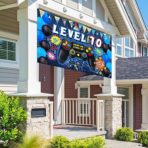 Miniatura 7 de Vlipoeasn Decoraciones de cumpleaños número 10 para niños, decoraciones de cumpleaños de videojuegos de 10 cumpleaños, telón de fondo de 10