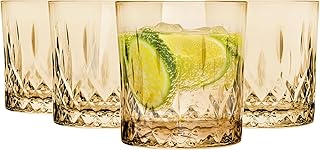 Glasmark Krosno Whisky Gläser Set Whiskey Rum Gin Bourbon Cocktail Glas Trinkgläser Geschenke Geschenk Set Geburtstaggeschenk Für Männer Whiskyliebhaber Alkohol Zubehör Golden 4 x 280 ML