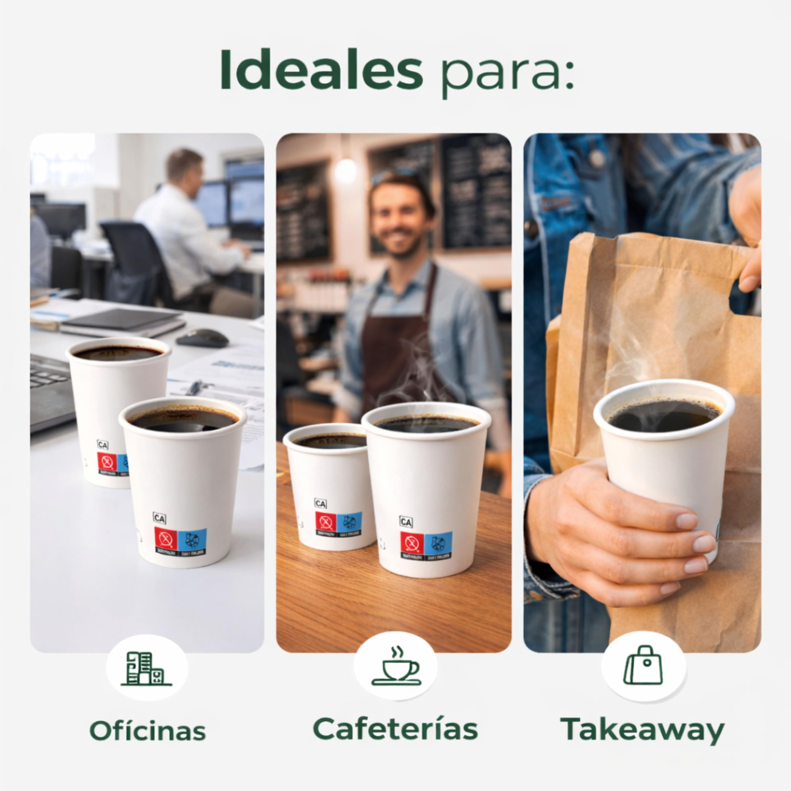 Bicchieri caffè usa e getta - 200, 500 o 1000 und. - Bicchieri di cartone riciclabili per caffè caldo - Resistenti e adatti per bevande calde o fredde (bianco, 1000 pezzi)