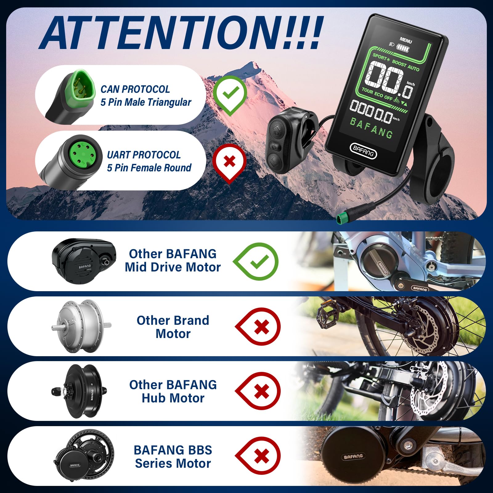 BAFANG 5 Pin C020 Display LCD elettrico per bicicletta per M620, M600, M560, M510, M420 Motore, E-Bike Display per computer con Livello 0-5 di supporto al pedale, Protocollo CAN