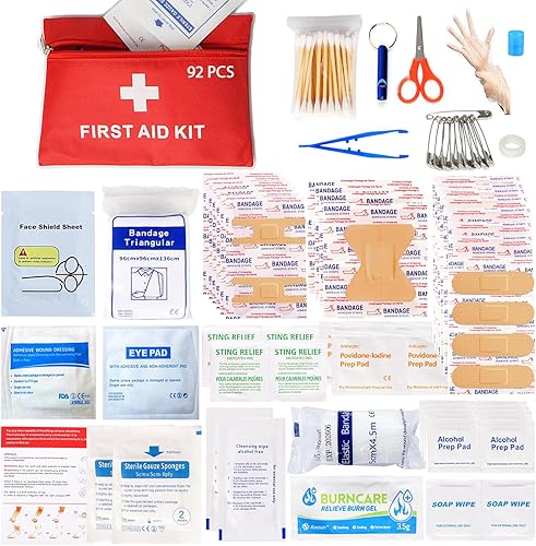 Kit de primeros auxilios  92 piezas de mini kits de emergencia para coche, bolsa básica de supervivencia para trauma, kit de viaje pequeño para el