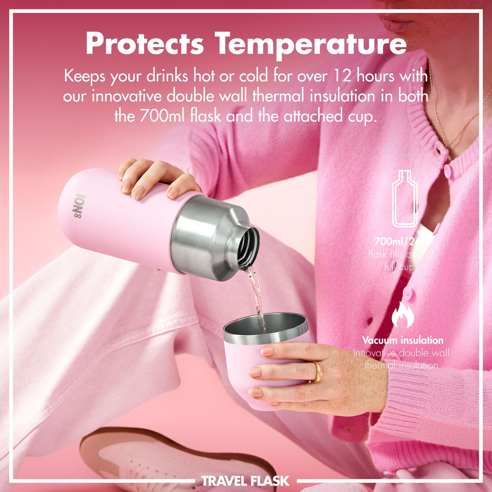 ION8 Vacuum Insulated ThermoShield Flask for Hot Drinks or Cold Drinks Large Insulated Mug, 2 Cups Capacity, Magnetic Cap - Image 2