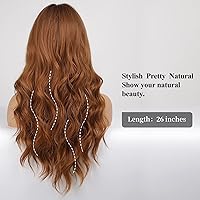 Vista 150 de HAIRCUBE Peluca de color marrón a rubio con flequillo para mujer, peluca de cabello largo ondulado marrón y rubio, pelucas sintéticas rizadas