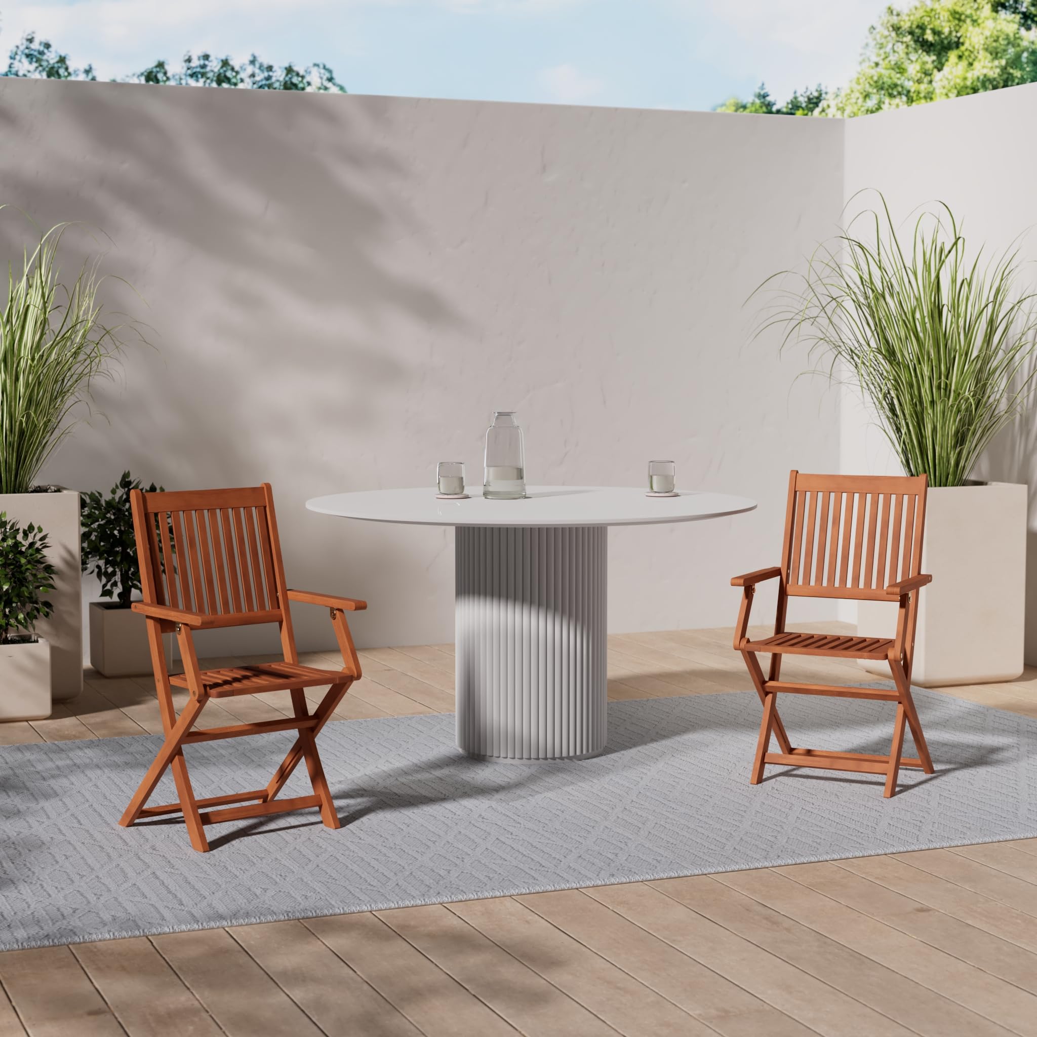 Deuba Sedie da Giardino Set di 4 Sydney pieghevoli in Legno di Acacia con braccioli Certificazione FSC® patio sedie da pranzo terrazza balcone