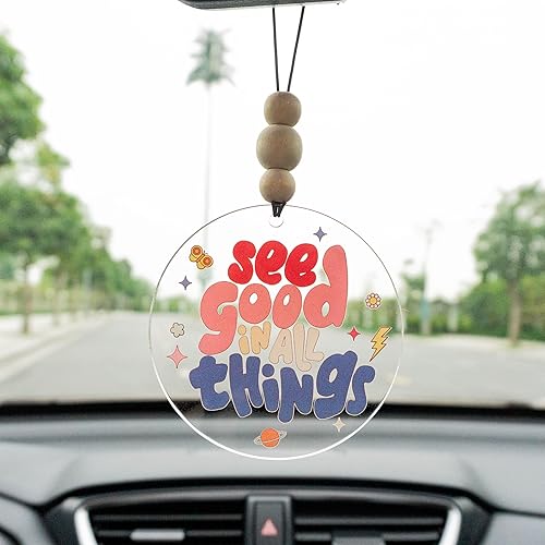 Miniatura 24 de Talataca Adorno plano 2D para automóvil Probably Late for Something y cuentas de madera, cita divertida con cuentas de accesorios para espejo