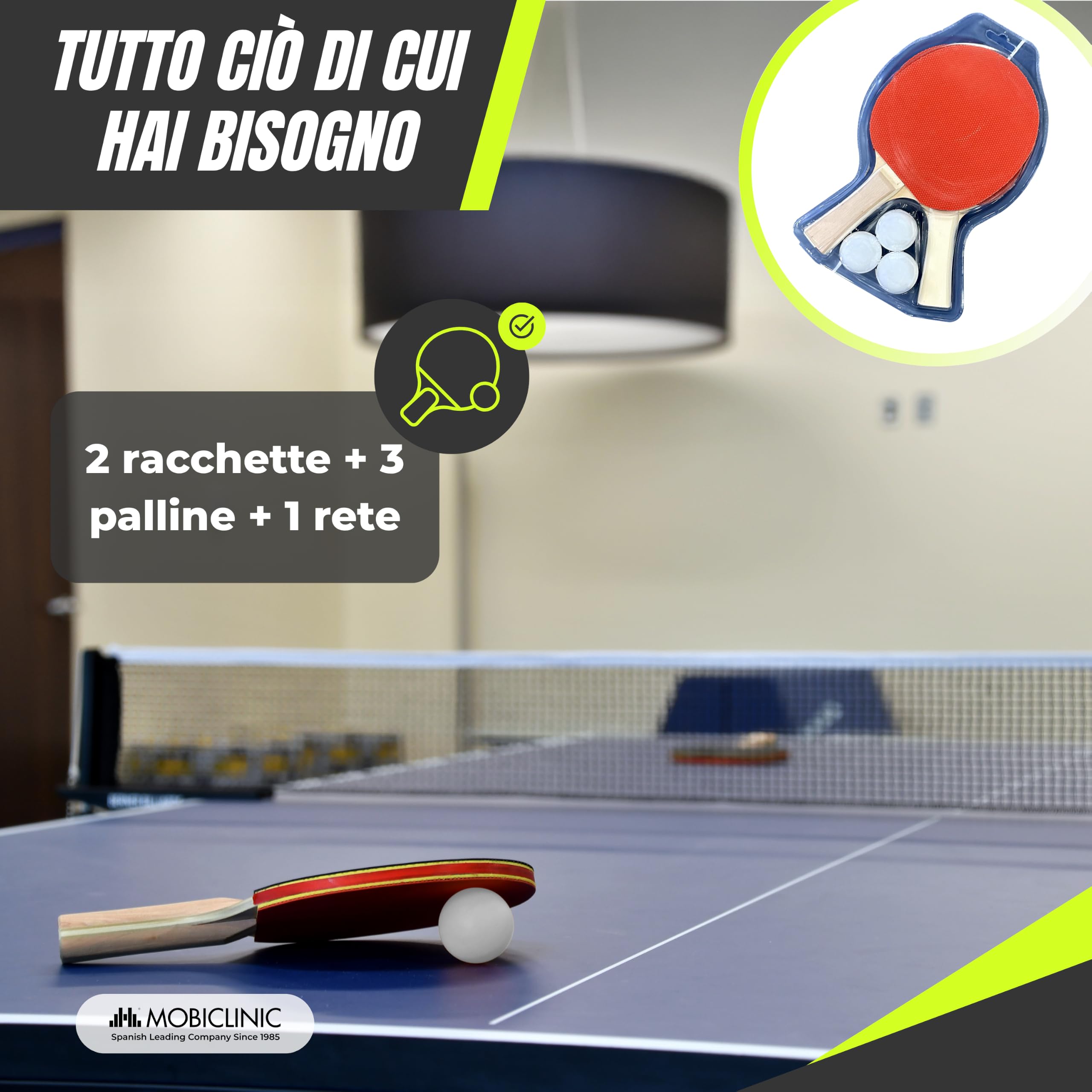 Mobiclinic®, Tavolo Da Ping-Pong Professionale Pieghevole, 274x152’5x76 cm, Include Rete e Custodia Protettiva, 2 Racchette, 3 Palline, Tokyo, Ruote Bloccabili a 360º, Maniglie Per il Trasporto
