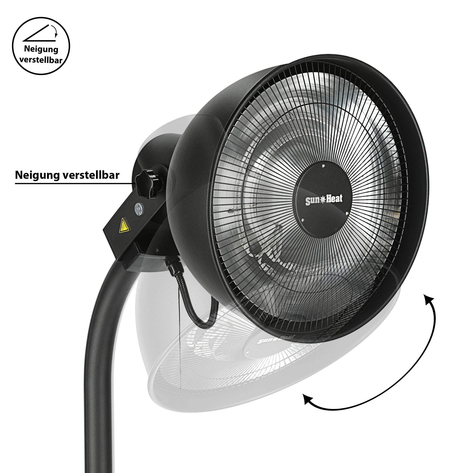 Stufa elettrica per terrazze, da appoggiare o appendere, 1500 - 2000 Watt - Protezione dagli spruzzi d'acqua (design a fungo riscaldante, diametro di 50 cm 3 livelli di riscaldamento)
