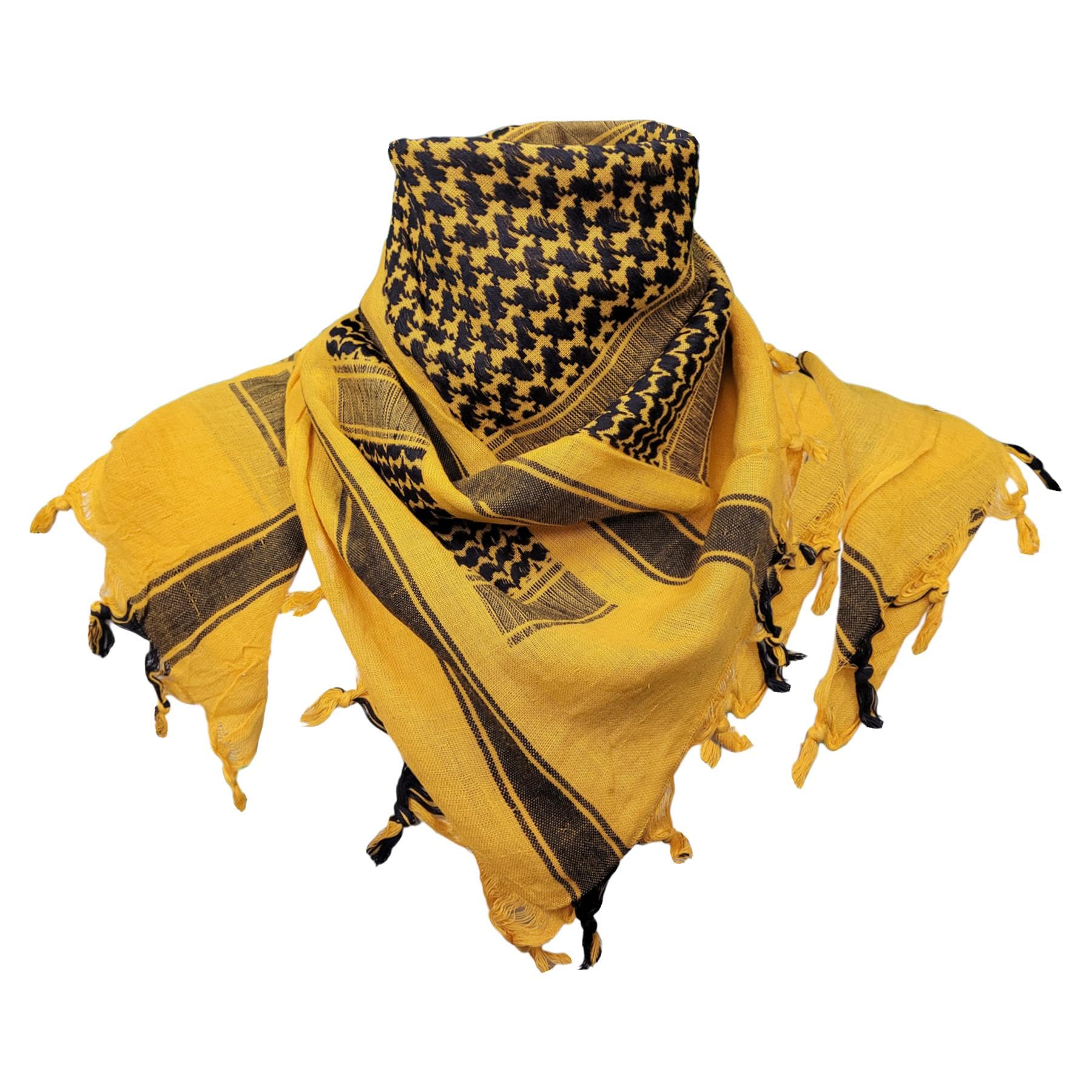 VINTIKA Army Scarf Military Tactical Shemagh Scarves – 100% Cotton Desert Keffiyeh Wrap - Black on Yellow