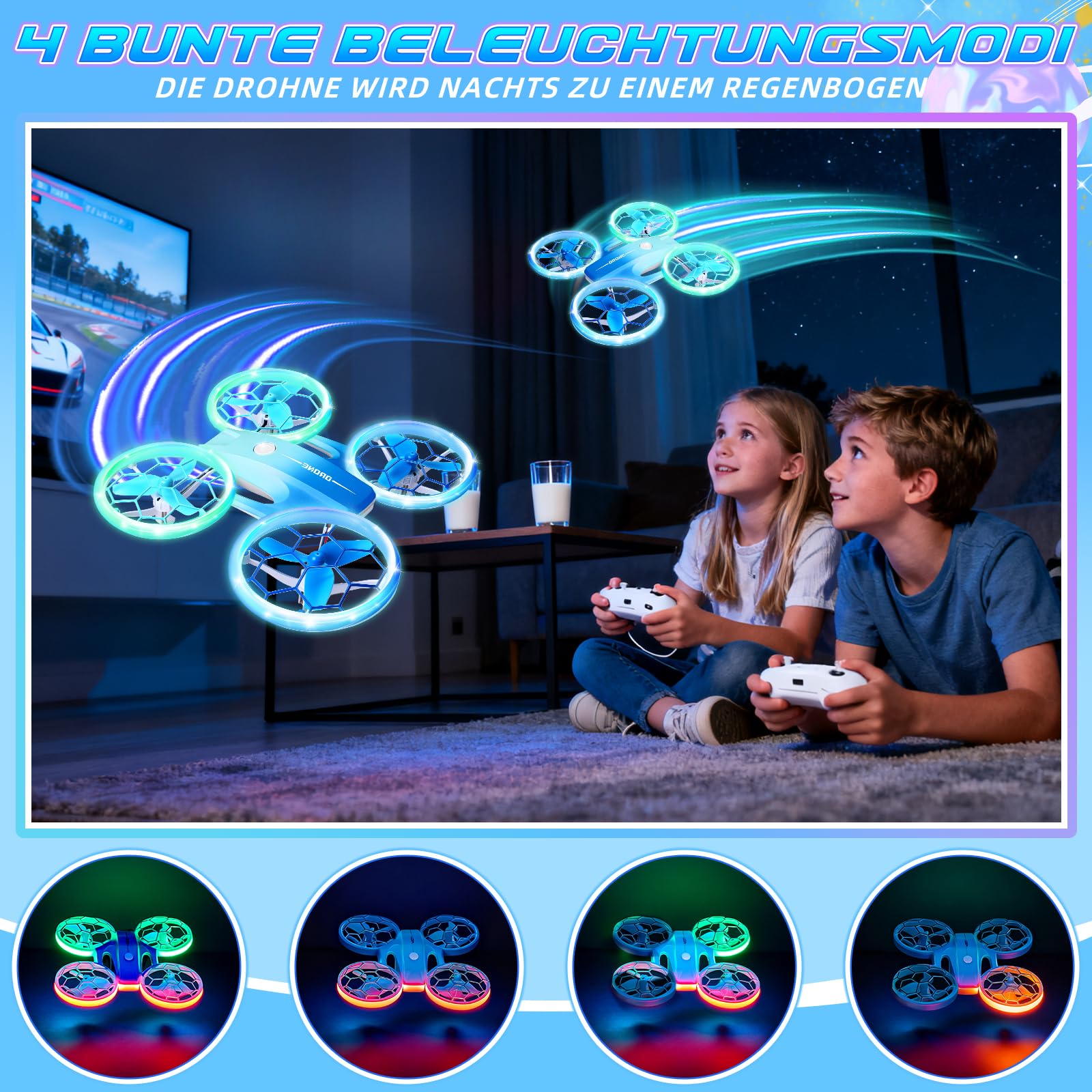 Charmofun Mini Drohne für Kinder, Drone kinder mit 360° Flips, Indoor Outdoor RC Drone mit 4 LED-Licht, 3 Akku, RC Flugzeug Quadrocopter Geschenke für Jungen ab 6 + Jahre und Anfänger