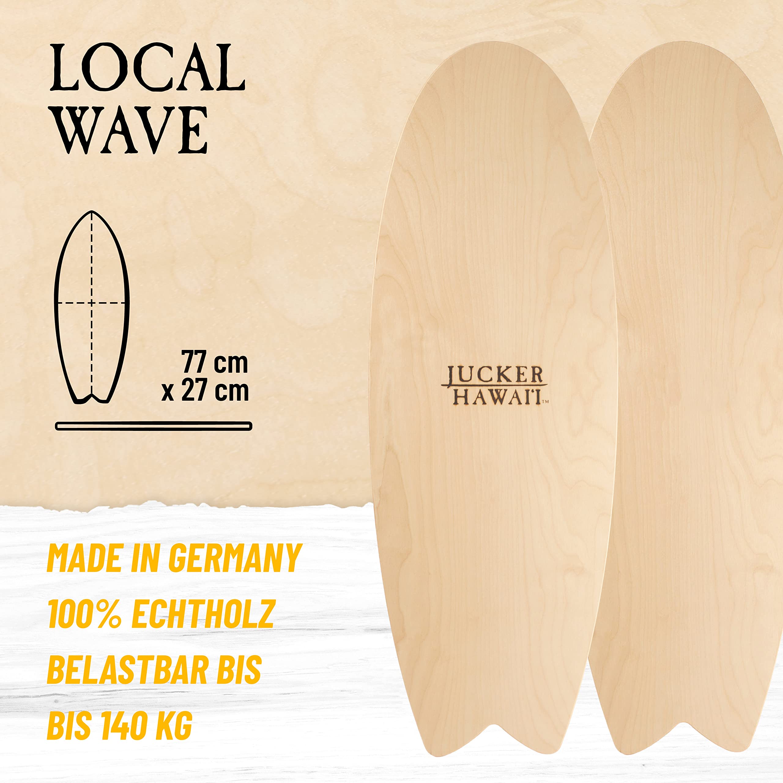 JUCKER HAWAII Balance Boards – Originale Balanceboards seit 2007 – Made in Germany aus 11 Schichten Birkenholz – Verschiedene Shapes & Designs – Für Kinder & Erwachsene – Zubehör wählbar
