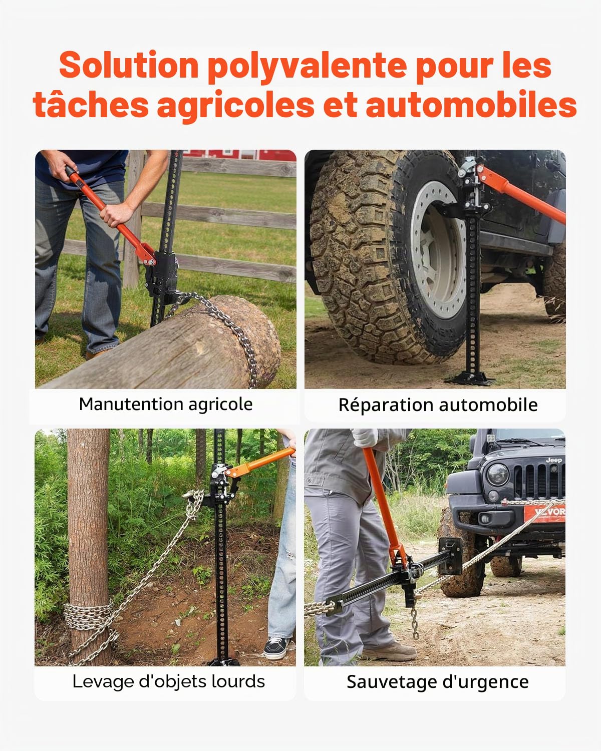 VEVOR Cric Tout-Terrain 4x4 Capacité de Charge 3,18 tonnes, Cric à Crémaillère 122,5 cm, Hi-Lift Haute Levée avec Plage de Levage de 13-108 cm, Outil pour Véhicules Tout-Terrain Tracteurs Ferme