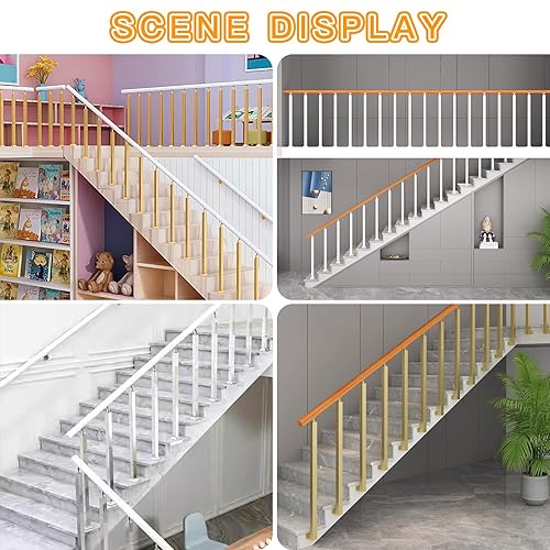 Miniatura 10 de 42/40/38/36/34in Square Stair Baluster Posts- 270° Adjustable Metal Railing Spindles with Flat Bracket Base and Screws Kits; Iron Posts are Suitable