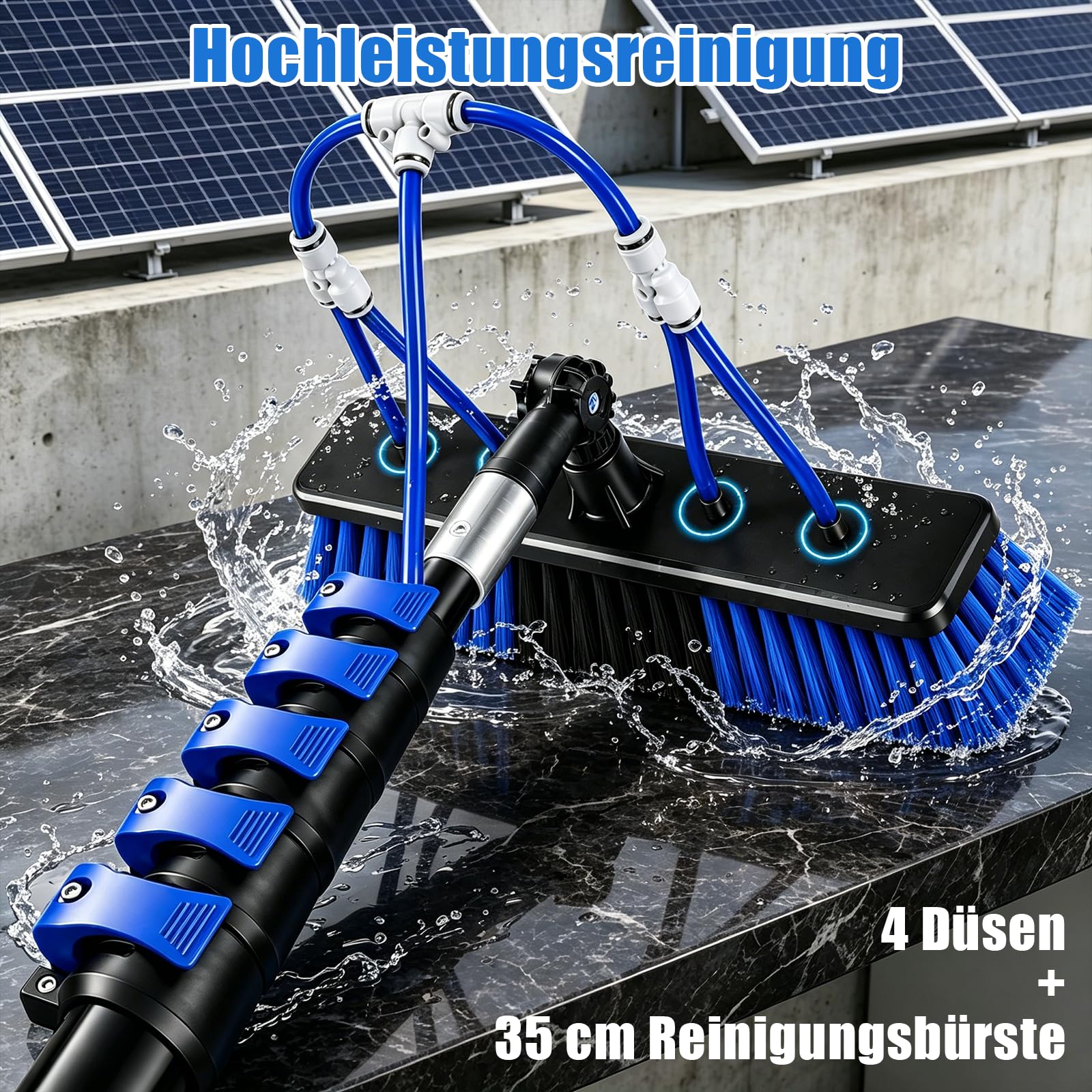 6 m cepillo de lavado telescópico con conexión de agua, set de limpieza para jardín de invierno, incluye cepillo de lavado, limpiacristales, cepillo para eliminar el polvo, dispensador de jabón