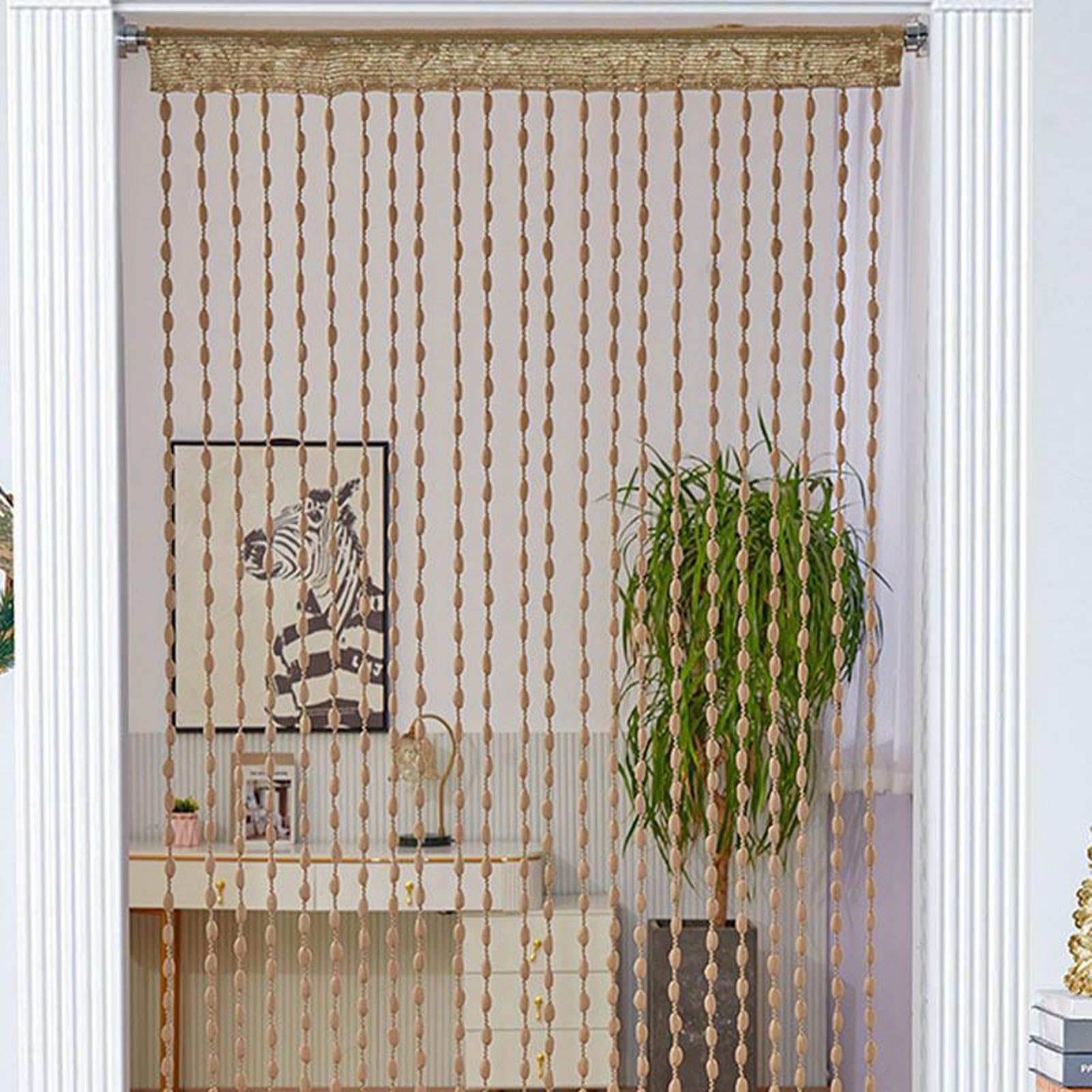 Cortina de Cuentas para Puerta de balcón (100 x 200 cm), diseño de Pompones de Madera