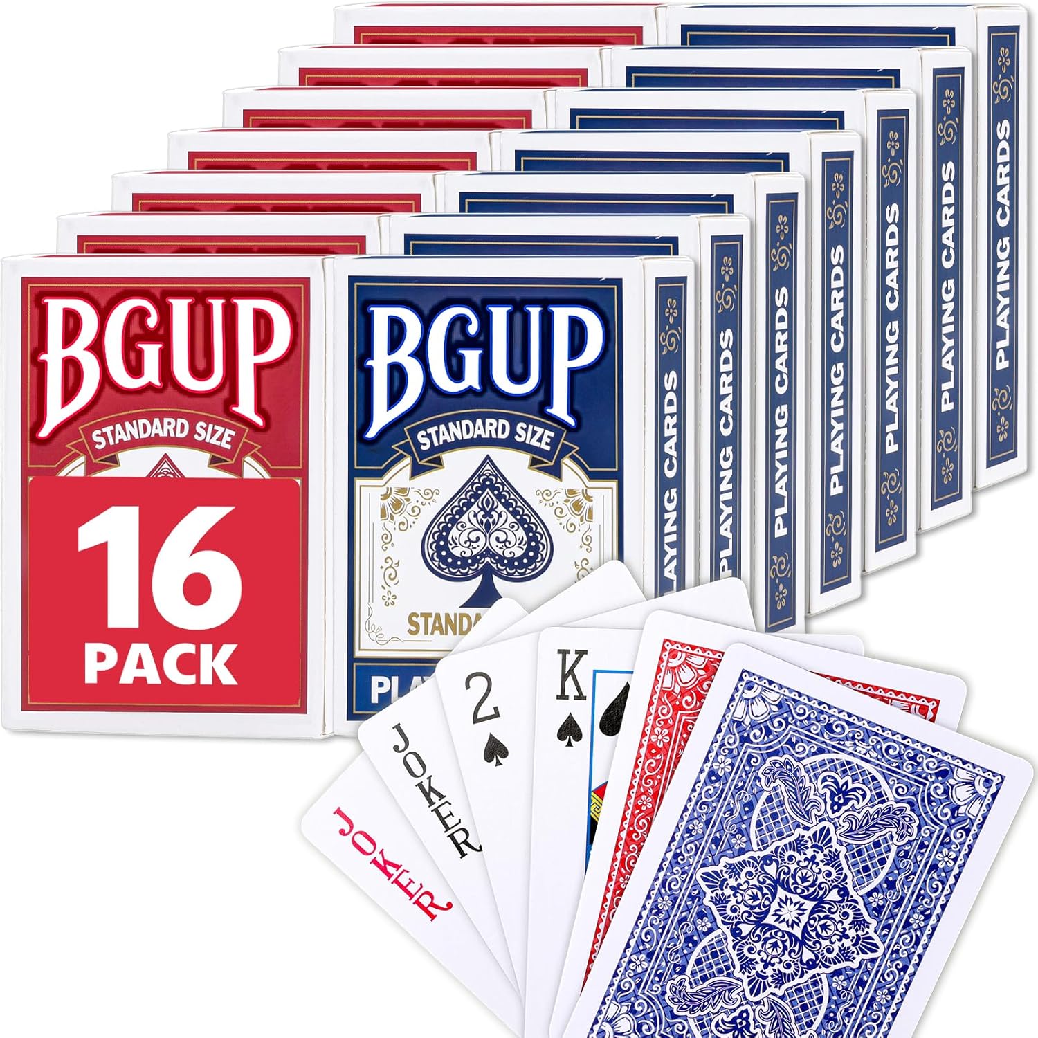 Naipes de Póker, 16 Mazos de Cartas Tamaño Estándar (Rojo/Azul) miniatura 1