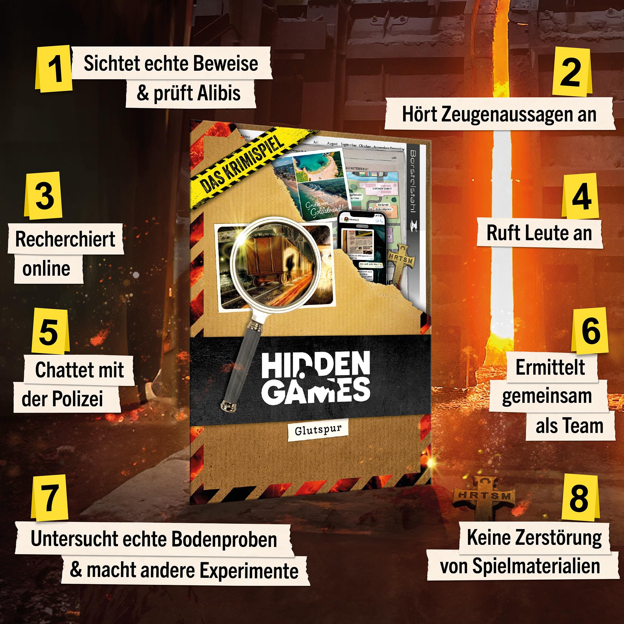 Hidden Games Tatort – Glutspur – Krimispiele für zu Hause – Tatortspiel – realistisches Krimispiel für Erwachsene – Mordfall lösen Spiel – spannendes Detektivspiel – Crimegame – Escape Room Spiel