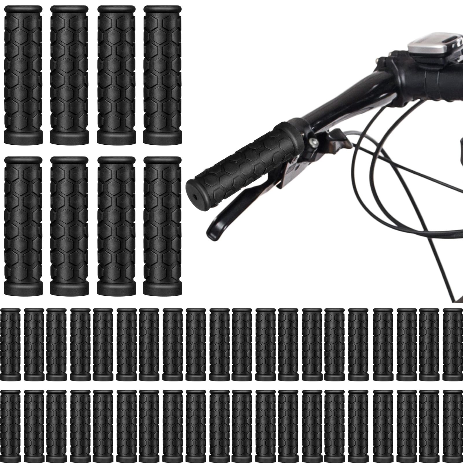 48 Pcs Bike Handle Grips Black Replacement Non Slip Rubber Bicycle Handlebar Grips Tricycle Wheelchair Mountain Bike BMX MTB
