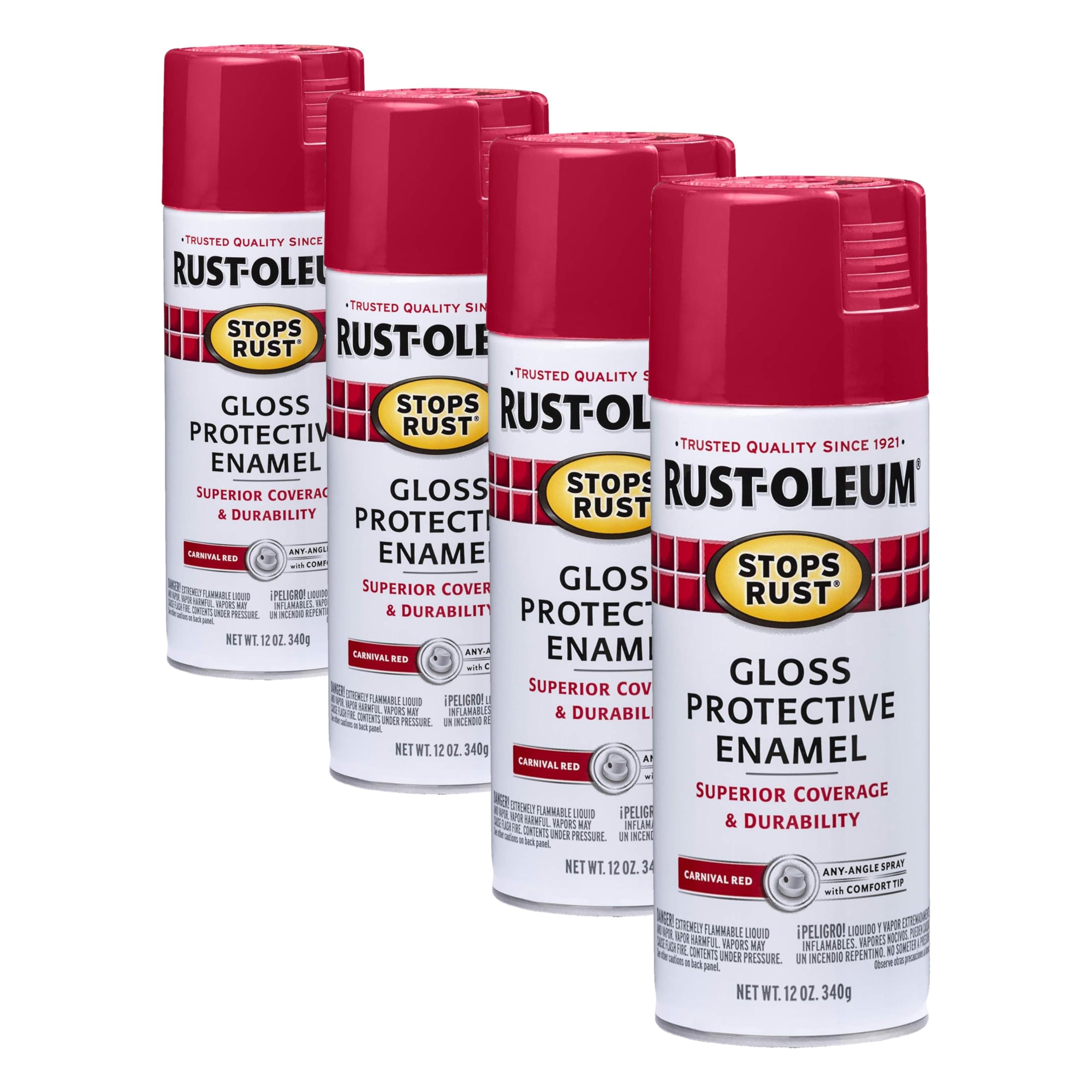 Rust-Oleum 7763830 Stops Rust Spray Paint, 12 oz, Gloss Carnival Red (Pack of 4)