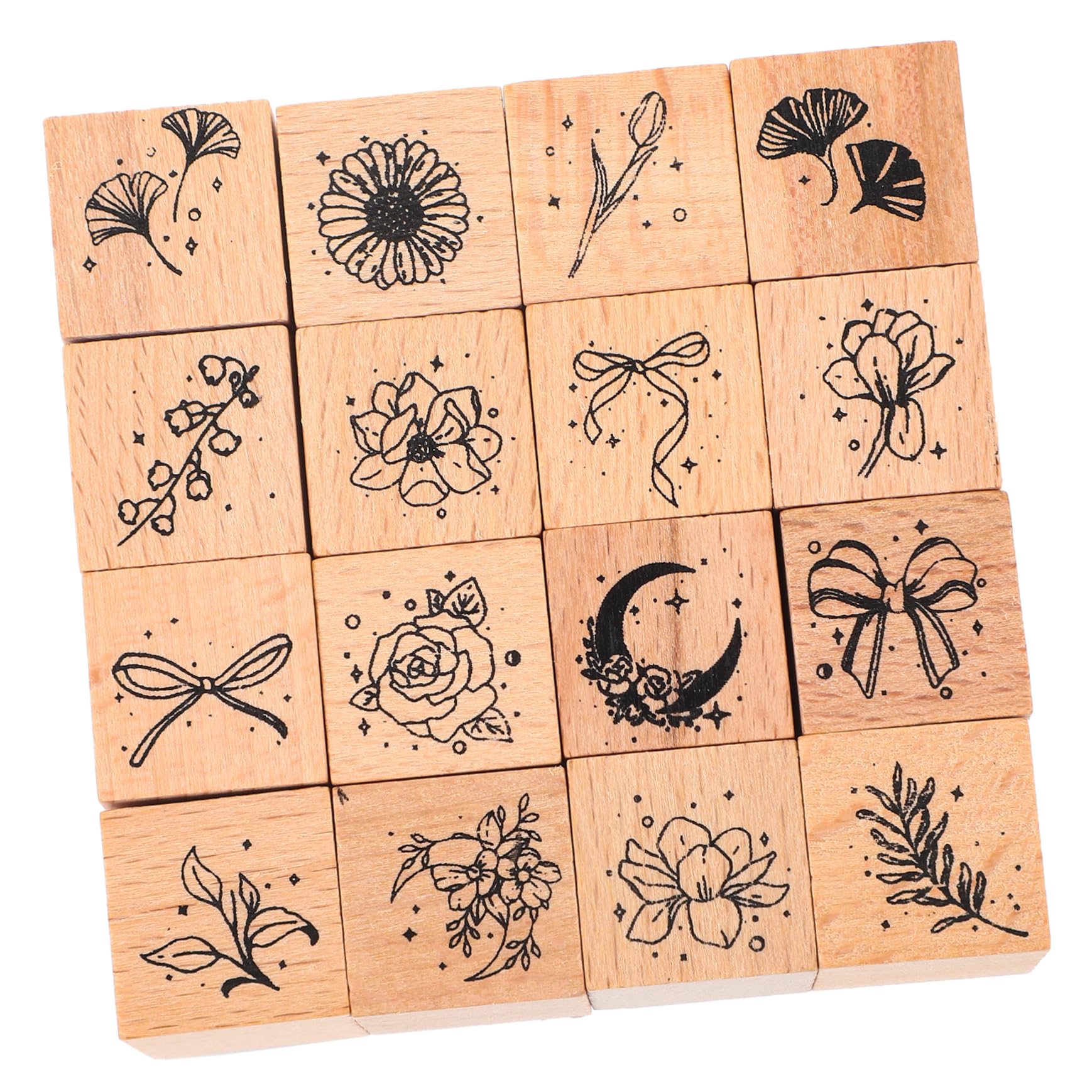 SHINEOFI 4 Set Timbri per in Legno Collezione di Fiori E Piante Serie di Timbri retrò Set di 16 Pezzi Etichette per Adesivi per Diario Tamponi per Timbri Inchiostro Timbri 16 Pezzi * 4