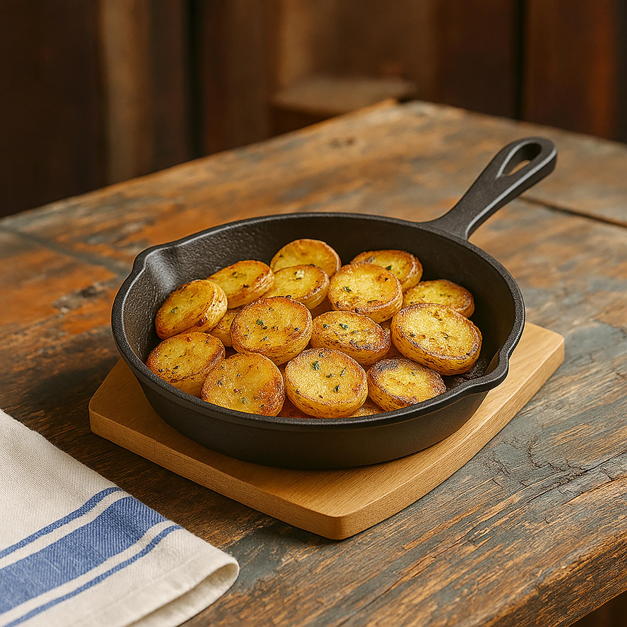 Emaillierte Gusseisenpfanne 20 cm, Handgeschmiedete Emaille Pfanne mit zwei Schüttkerben, Antihaft Pfanne geeignet für Backofen Induktion Holzbackofen Grill Feuerstelle, schwarz