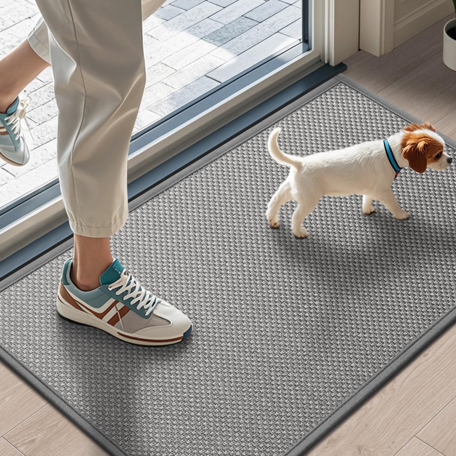 LEKEEPGO Door Mat 17"x29", Non Slip Door Mat Indoor Entrance, Rubber Backing Front Indoor Door mat Washable Absorbent Low-Profile Entryway Entry Resist Dirt Inside Door Mats, Light Grey