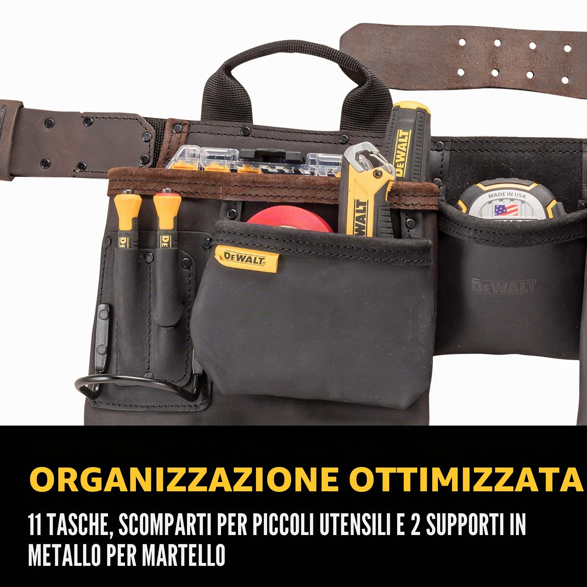DEWALT Pro - Cintura porta attrezzi in pelle con 11 tasche