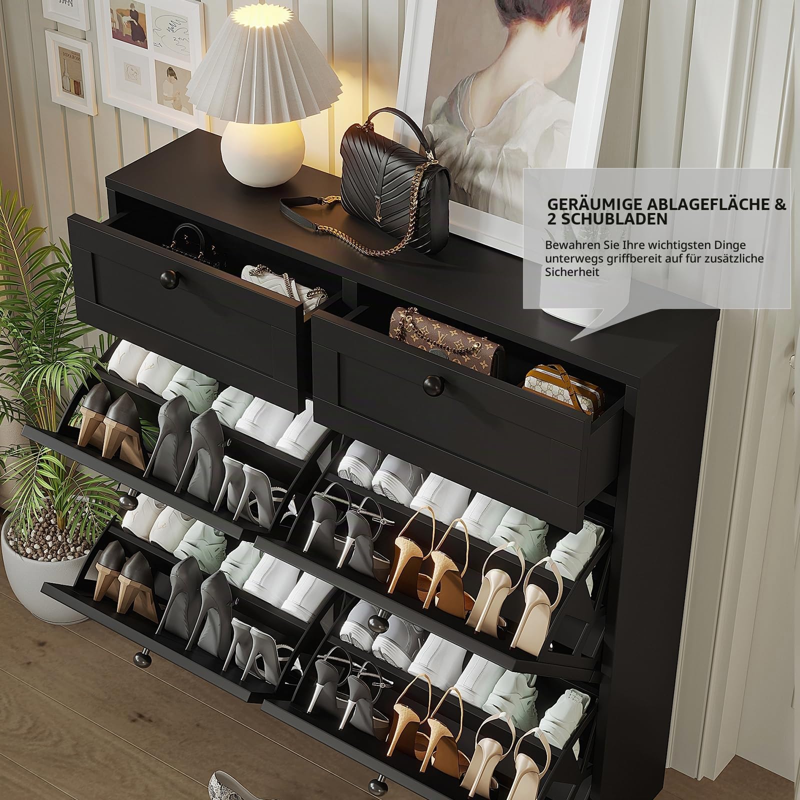 VOWNER Schuhschrank Schuhkipper Schmal Schwarz