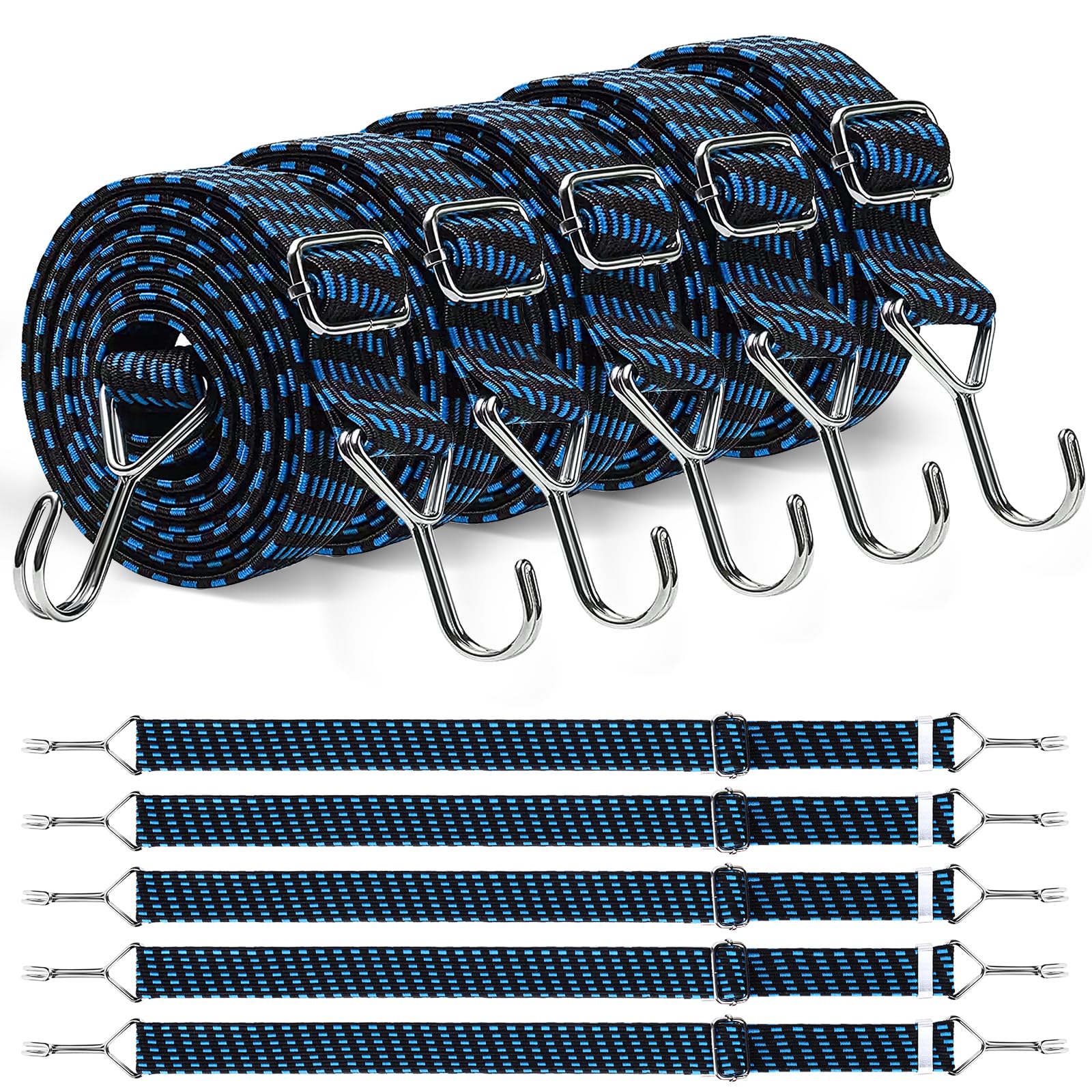 TAIXING 5 Pcs Bungee Cords with Hooks, 1M Adjustable Heavy Duty Flat Bungee Cord