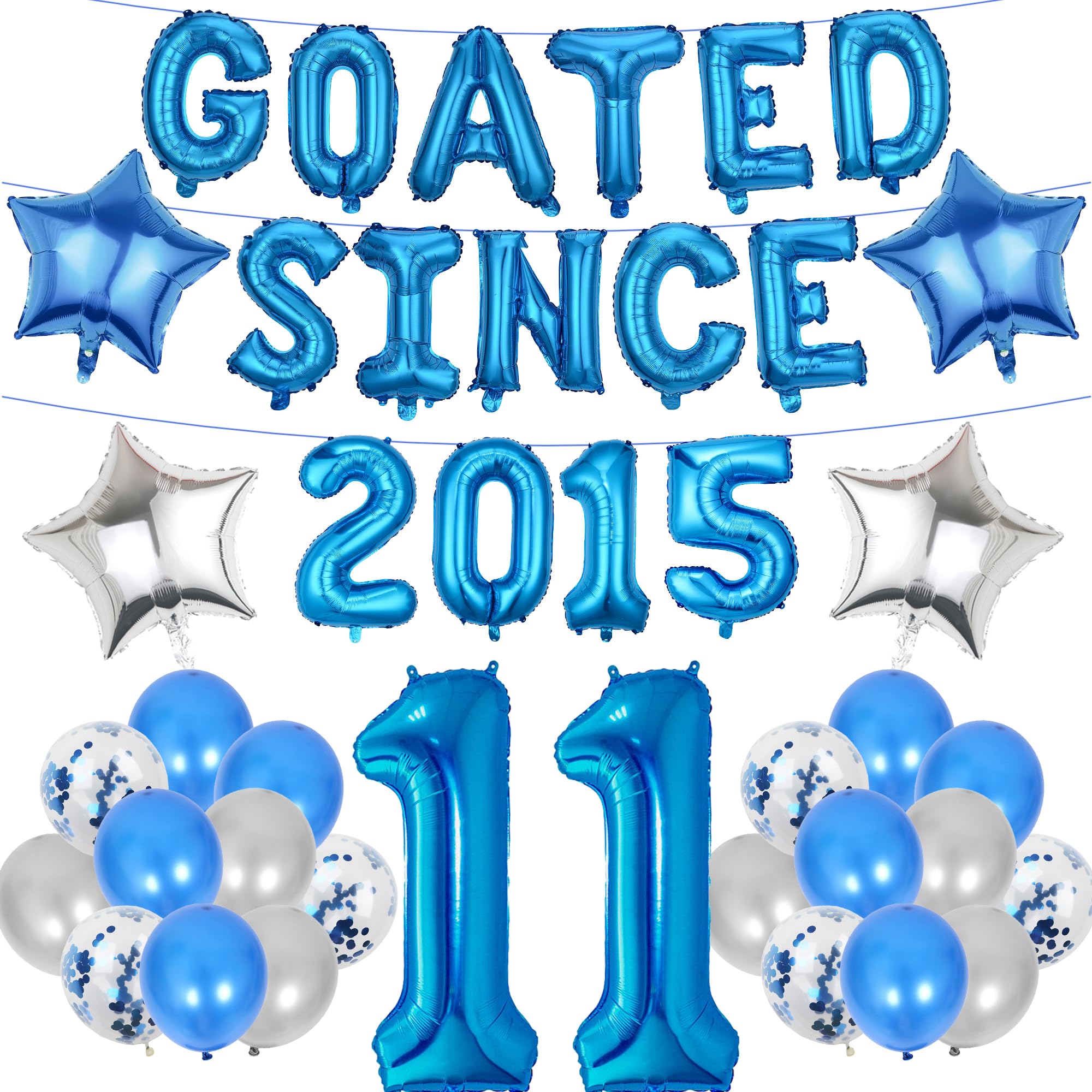 11th Birthday Decorations Boys Set - 41 Pcs GOATED SINCE 2015 Banner Star Blue 11 Aluminum Foil Letters Balloons Latex Confetti Balloons for Boys Double Digits Party Supplies