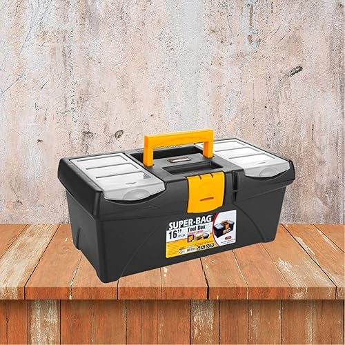 Miniatura 7 de VHD Caja de herramientas de plástico amarillo de 16 ″ con bandeja de herramientas extraíble, caja organizadora perfecta (juego de 2 piezas)
