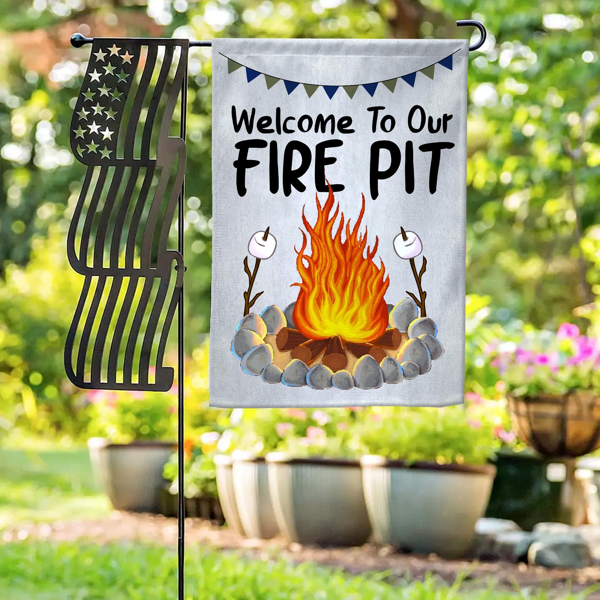Welcome To Our Firefit Gartenflagge – Bunte Outdoor-Dekoration Für Camping & Garten