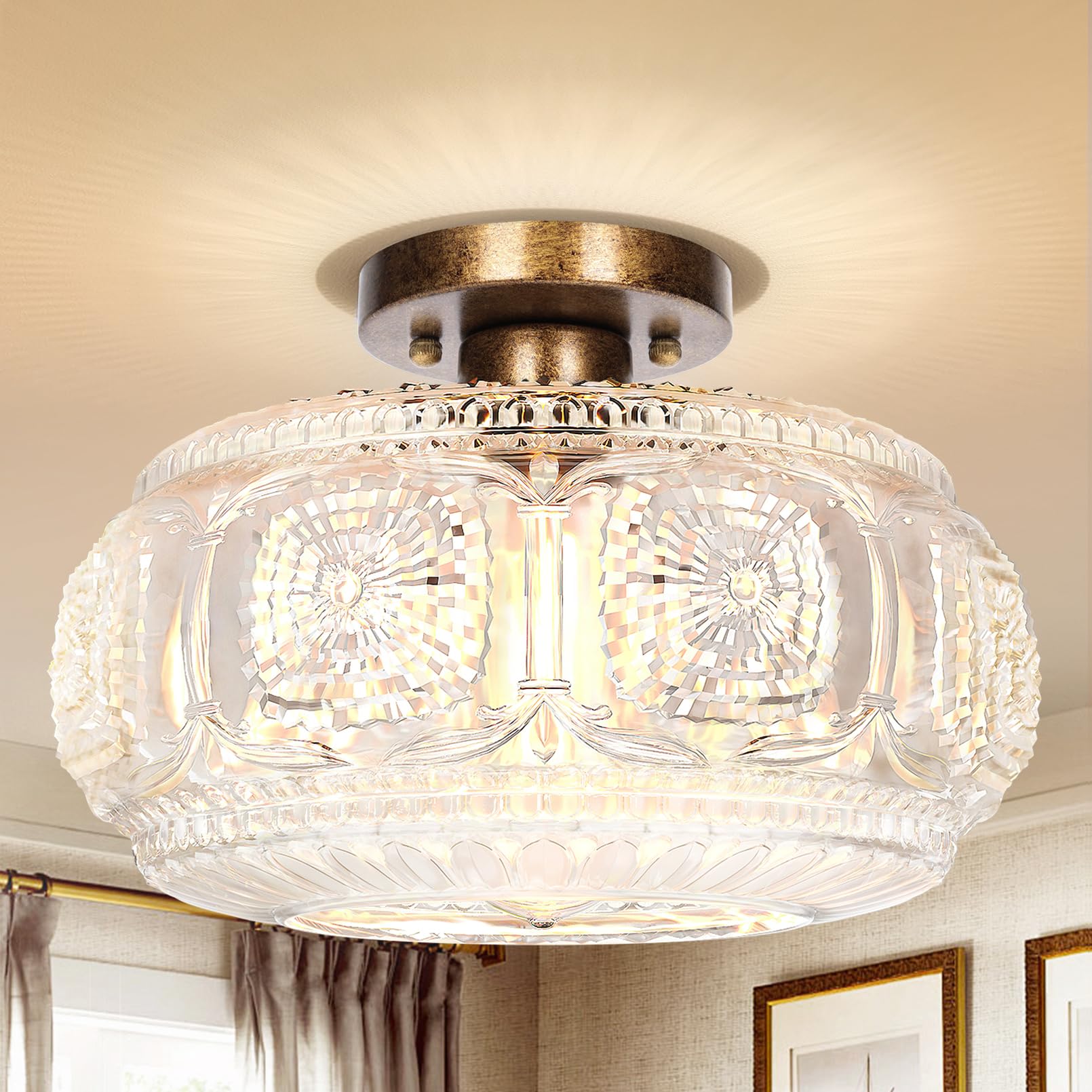 12 Inch Semi Flush Mount Ceiling Light Fixture, Antique Bronze